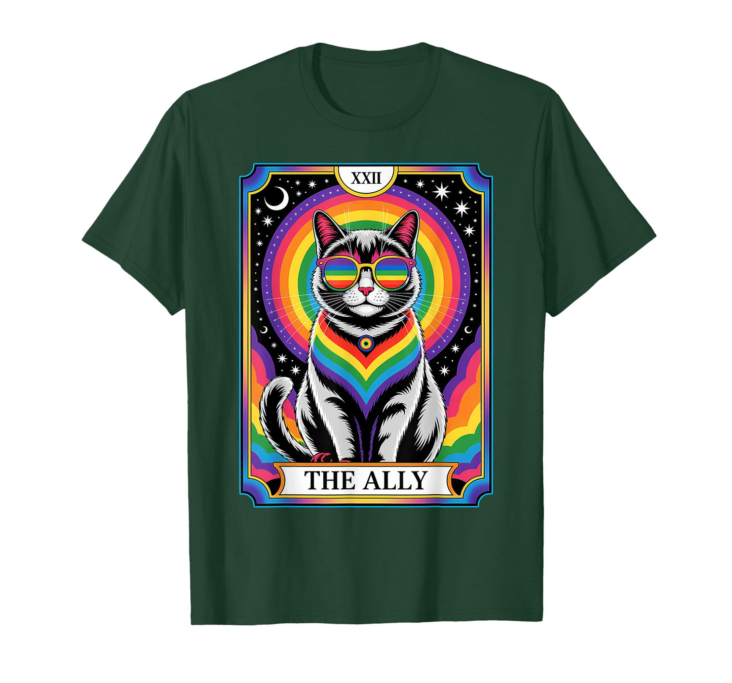 Mystical Tarot Rainbow Cat The Ally LGBTQ Pride Gay Support Men Women Kids T-Shirt