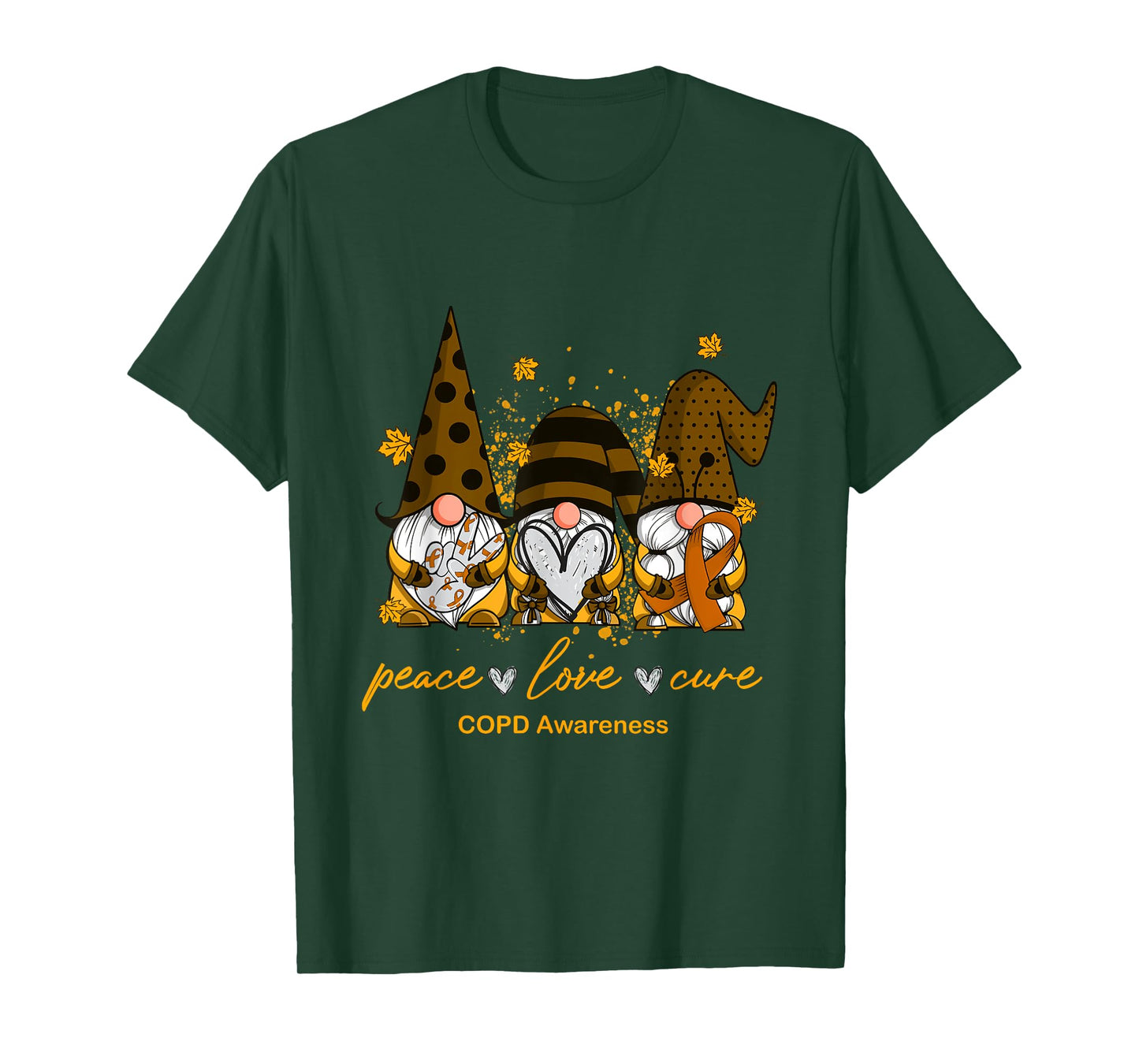 Peace Love Cure Three Gnomes Orange Ribbon COPD Awareness T-Shirt