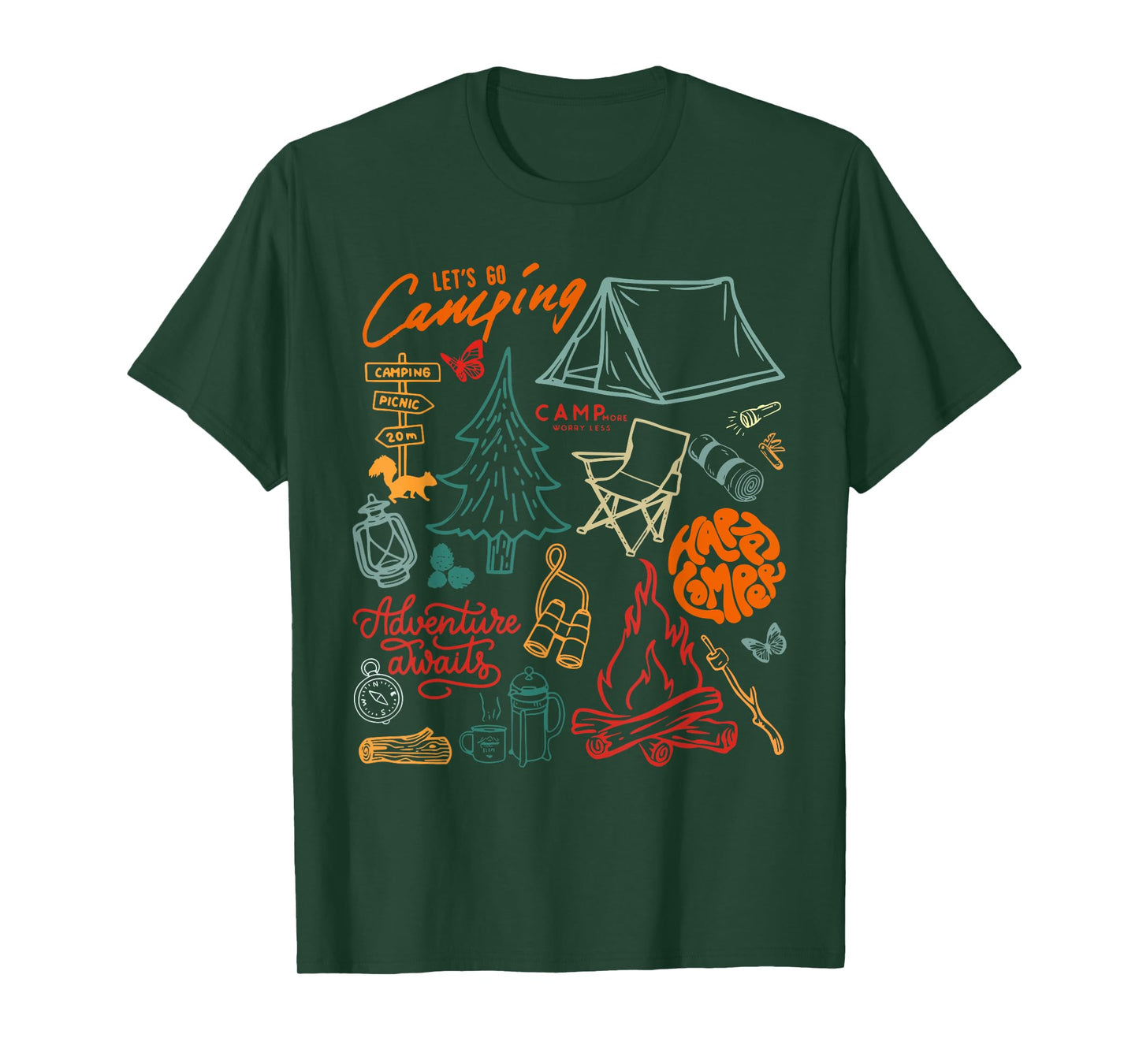 Happy Camper Camping Collage Outdoorsy Girls Nature Life T-Shirt
