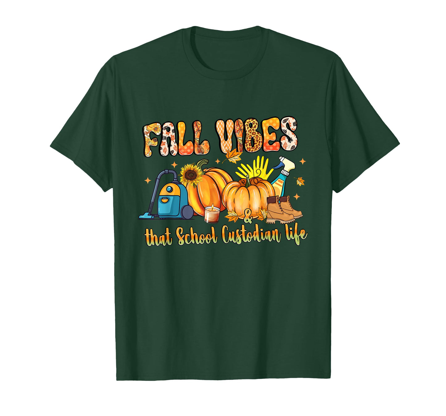 Fall Vibes & That School Custodian Life Pumpkin Leopard T-Shirt