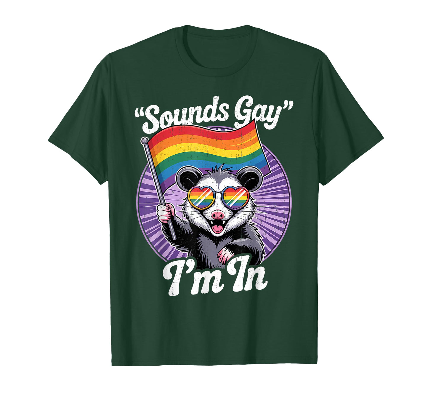 Cute LGBTQ Possum Holding Flag with Sounds Gay Quote T-Shirt