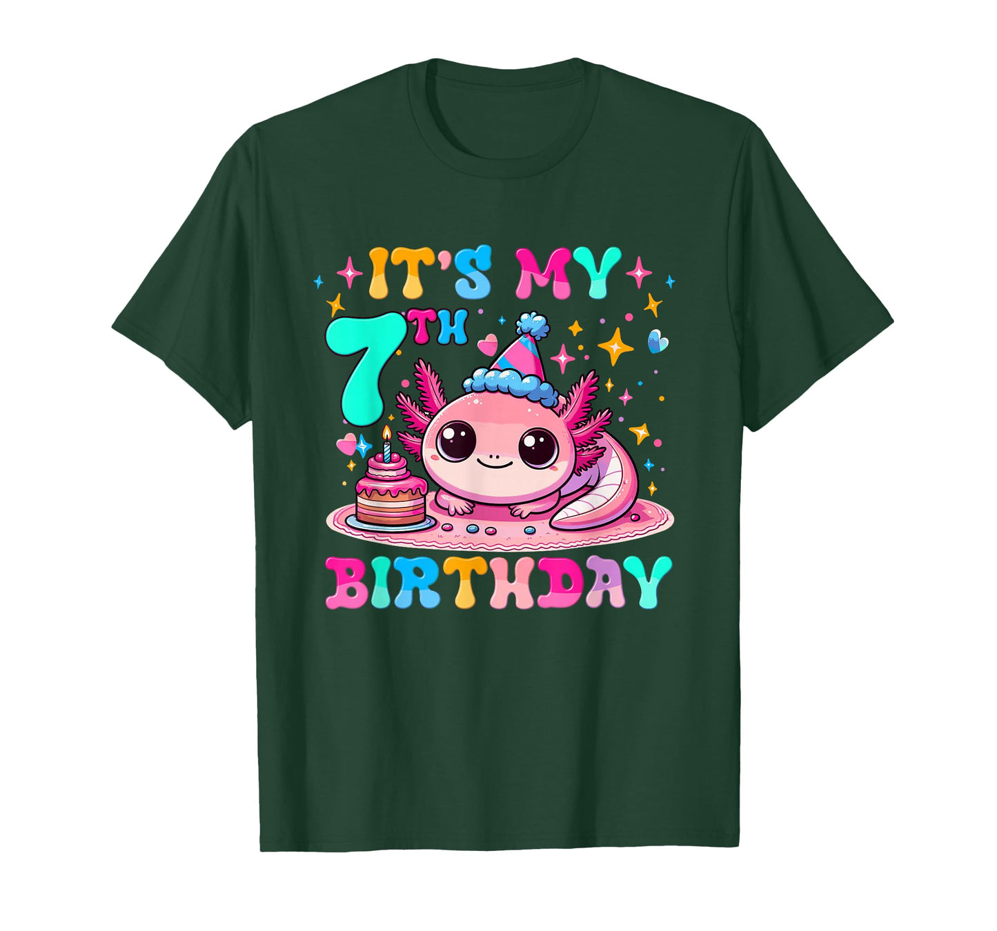 It's My 7th Birthday Axolotl Party 7 Years Old Axolotl Lover T-Shirt