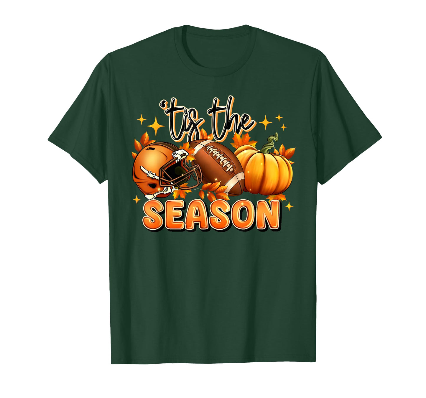 Tis The Season American Football Pumpkin Autumn Fall Leaves T-Shirt