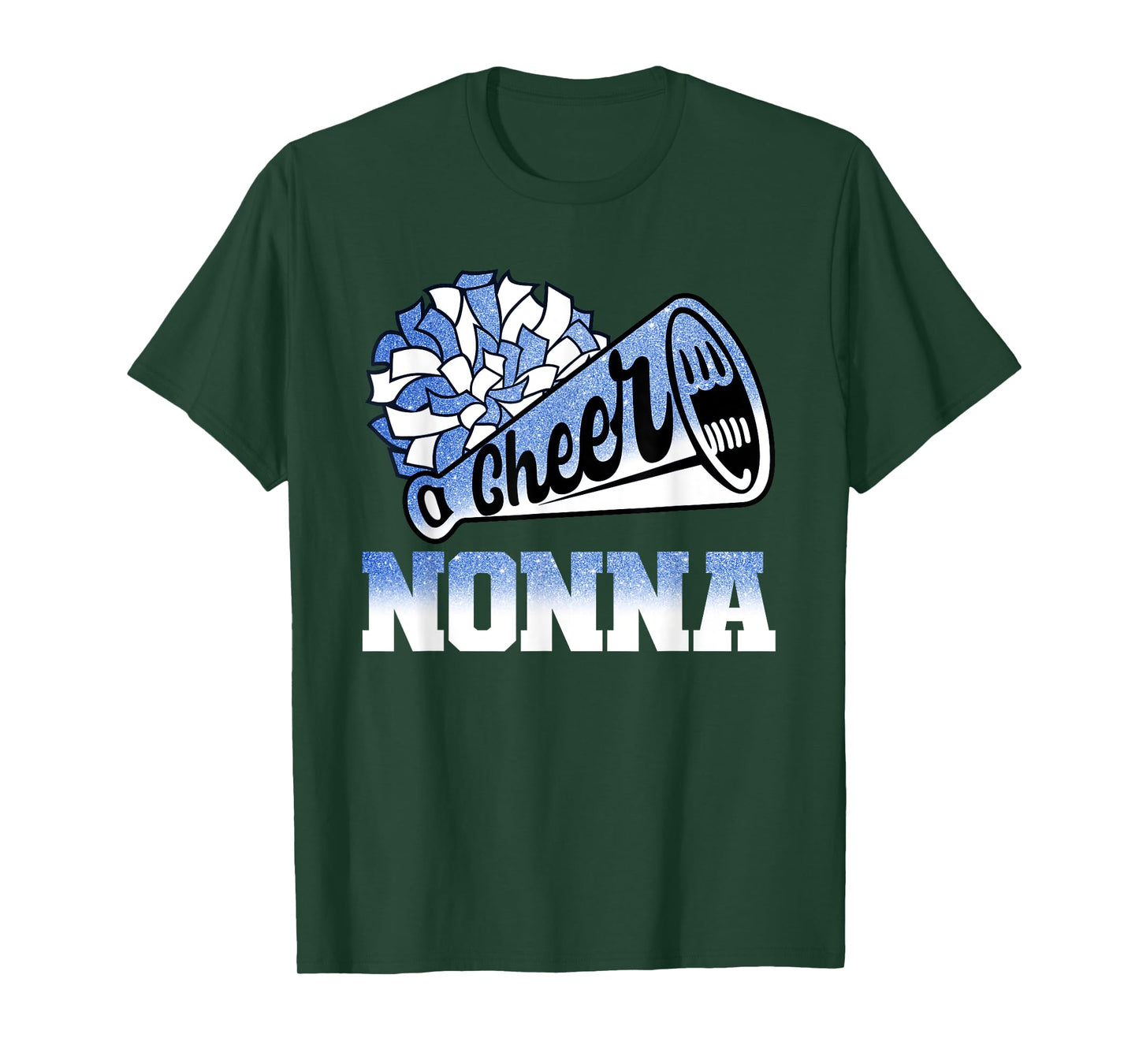 Cheer Nonna Biggest Fan Cheerleader Blue White Pom Pom T-Shirt