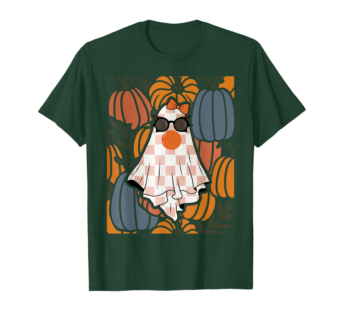 Boho Pumpkin Fall Ghost Bubble Gum Sunglasses Halloween T-Shirt