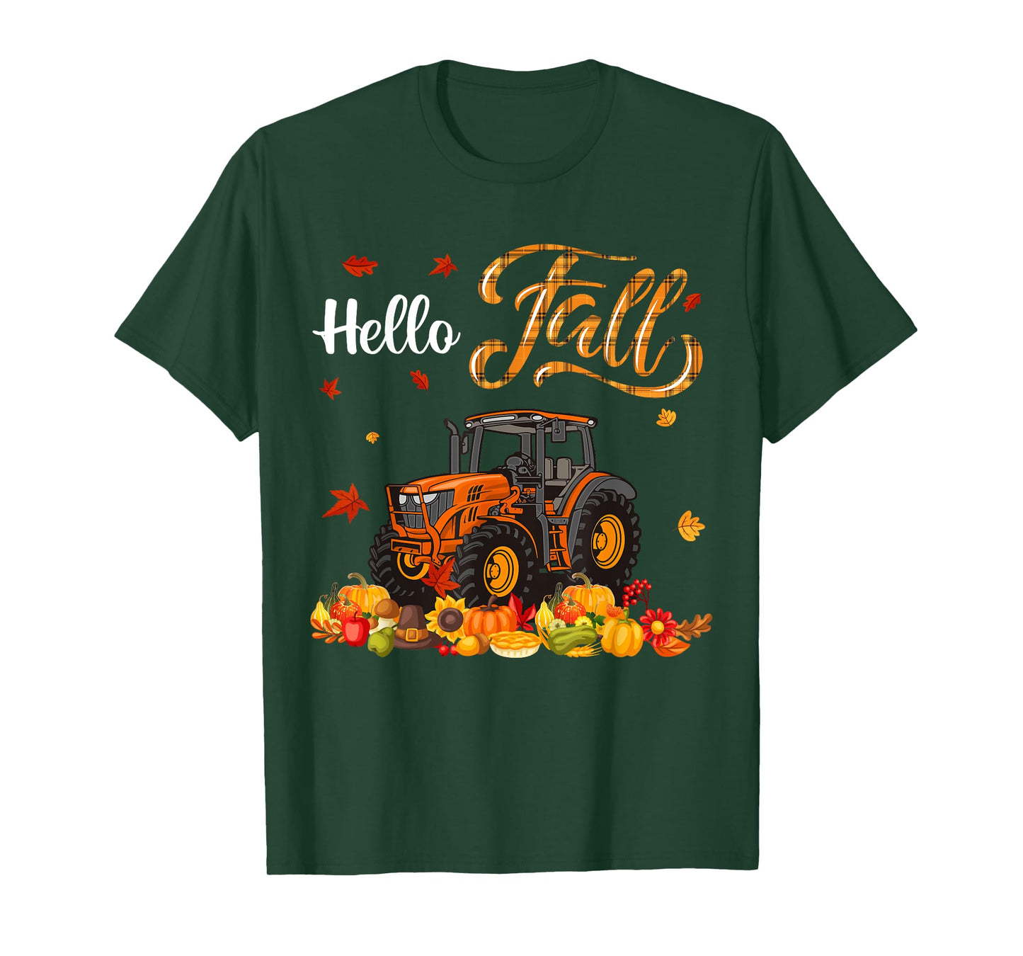 Thanksgiving Fall Orange Plaid Autumn Pumpkins Tractor Lover T-Shirt
