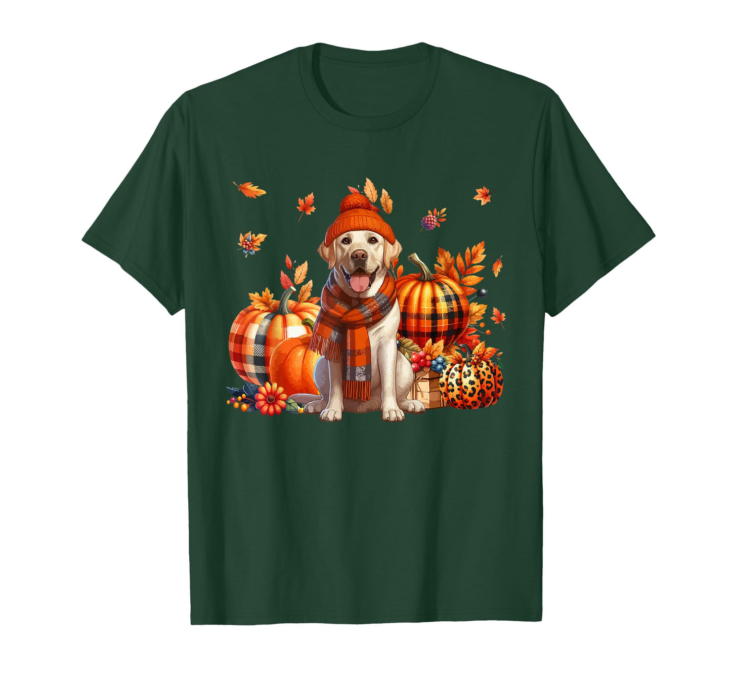 Labrador Retriever Thanksgiving Leopard Pumpkins Fall Leaves T-Shirt