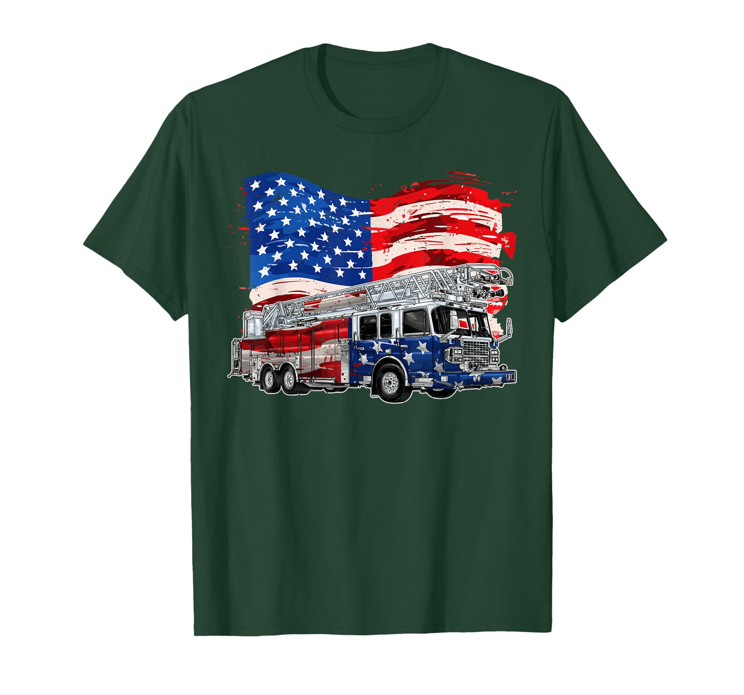 Retro Fire Truck Firefighter Fireman USA Flag 4th Of July T-Shirt