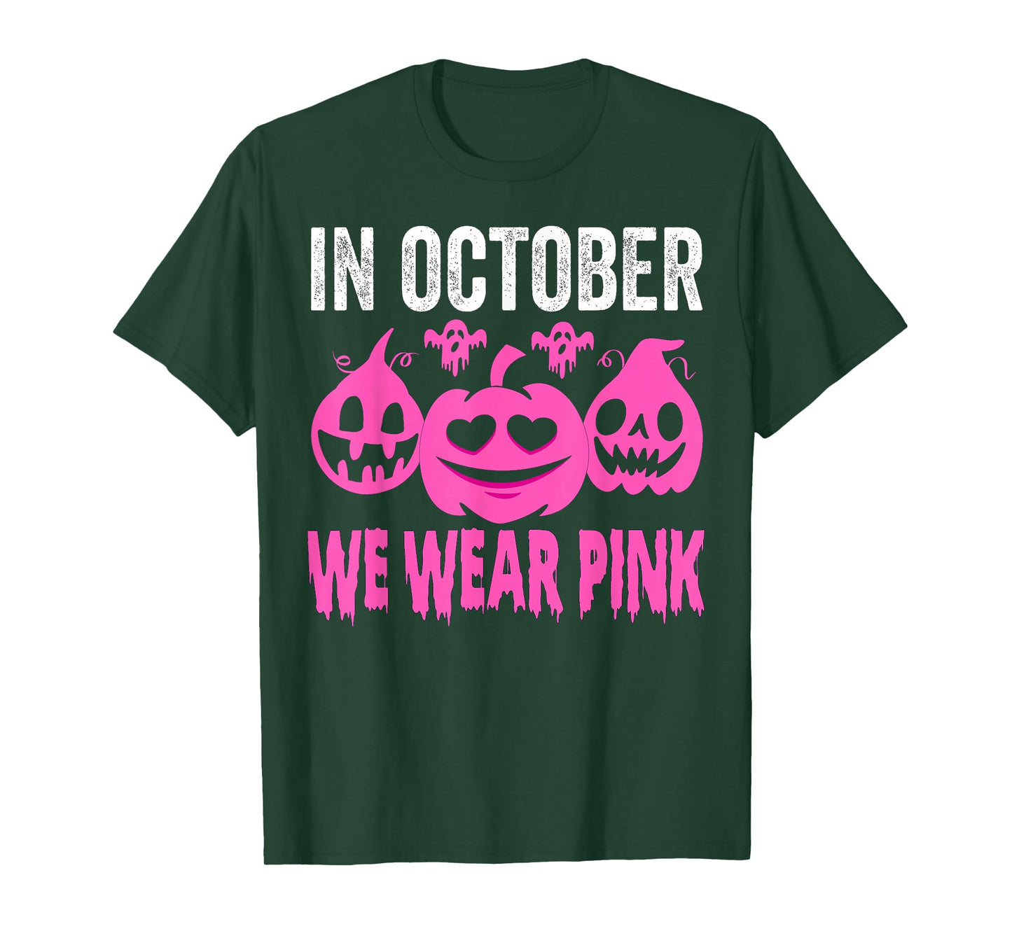 In October We Wear Pink Breast Cancer Pumpkin Halloween T-Shirt