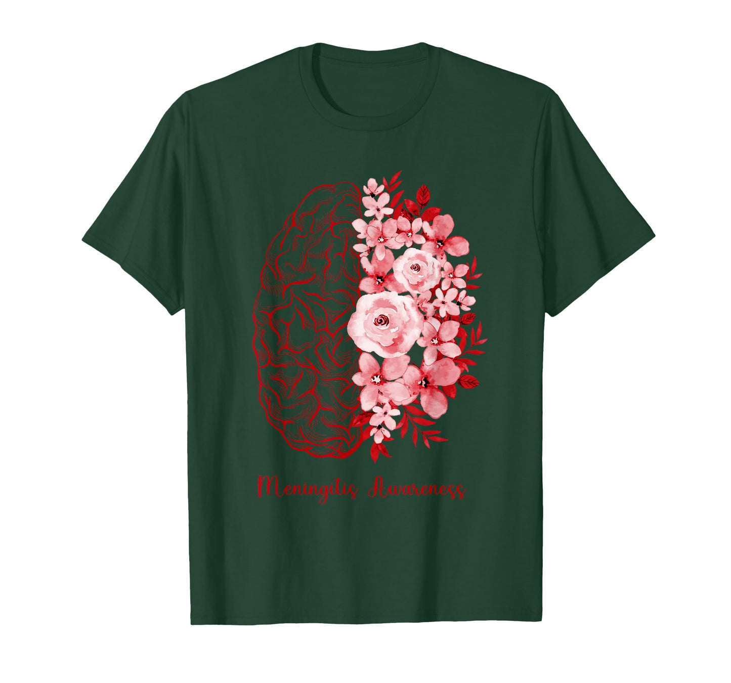 Meningitis Awareness Brain Flower Burgundy Ribbon T-Shirt