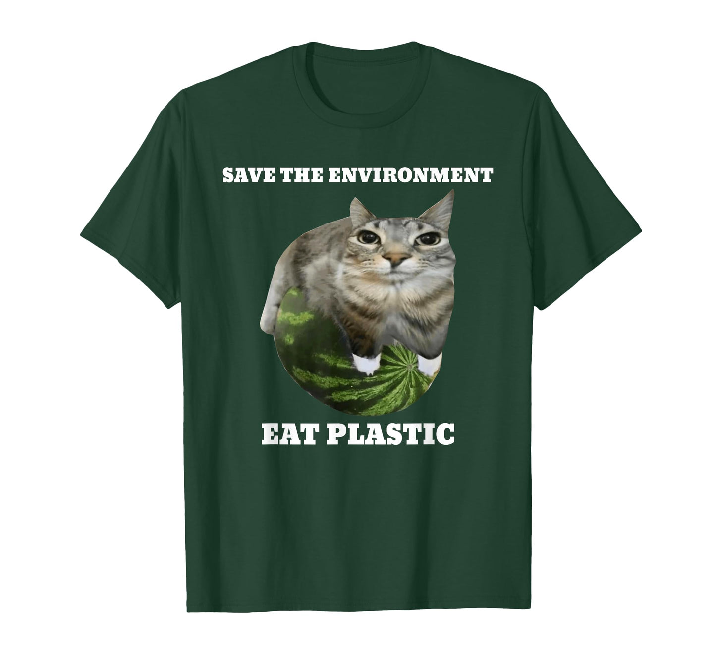 Save The Environment Eat Plastic Funny Cute Cat Meme T-Shirt