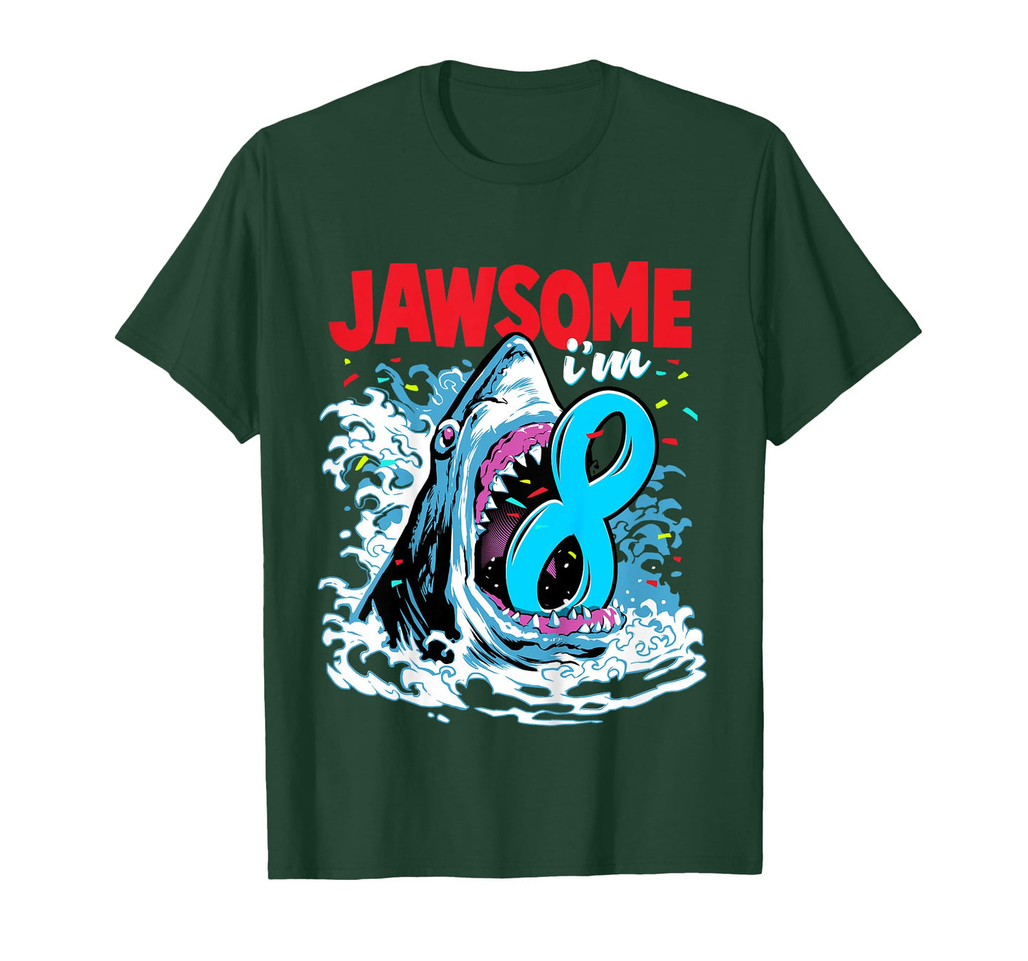 8th Birthday Shirt Shark Birthday Party Gifts for Kids 8 yr T-Shirt
