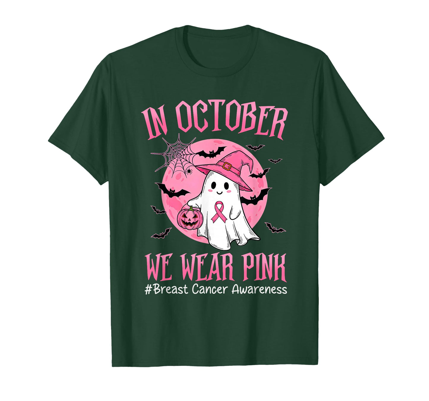 in October We Wear Pink Breast Cancer Awareness Halloween T-Shirt