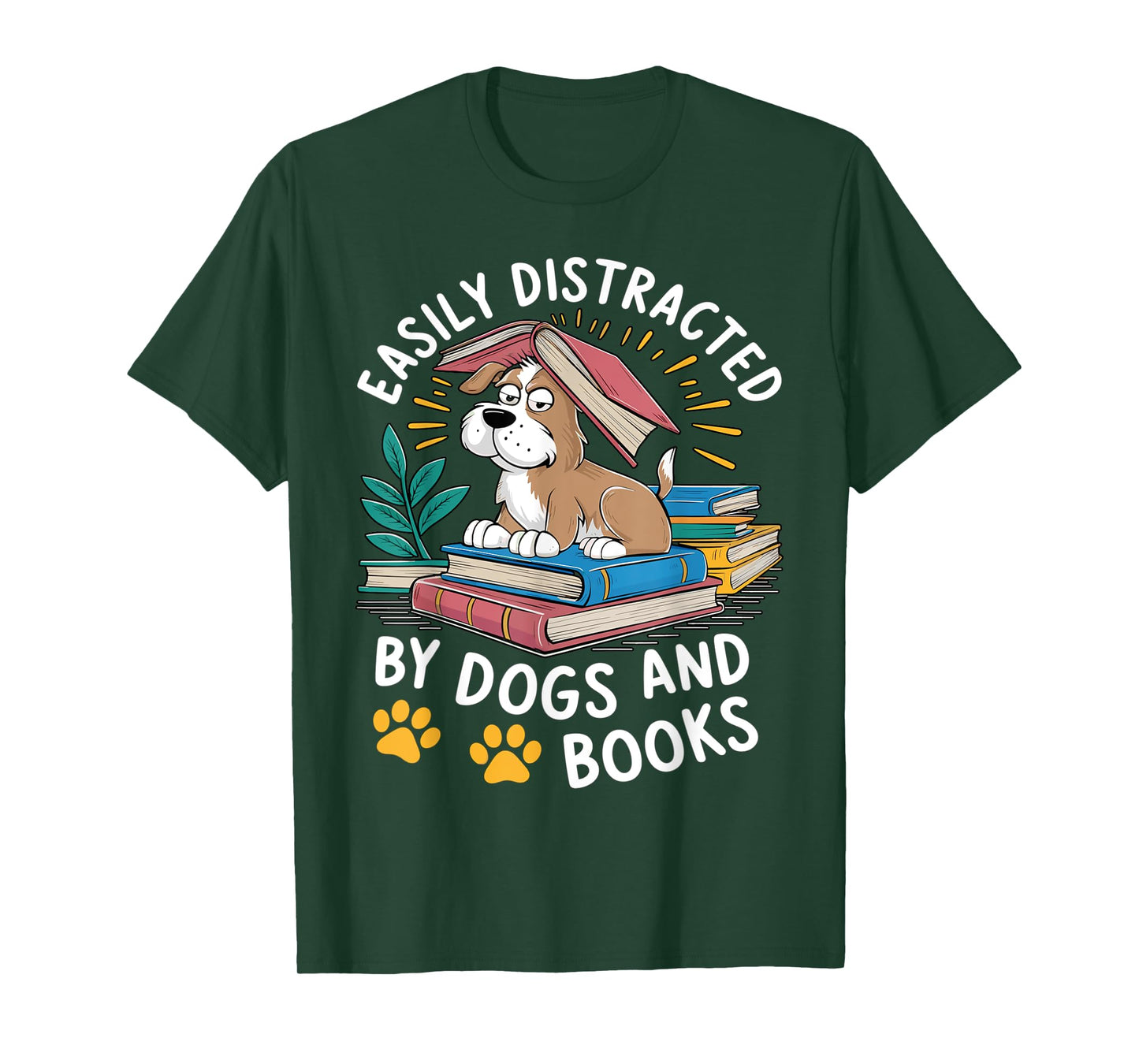 Easily Distracted by Dogs And Books Funny Pets Books Lovers T-Shirt