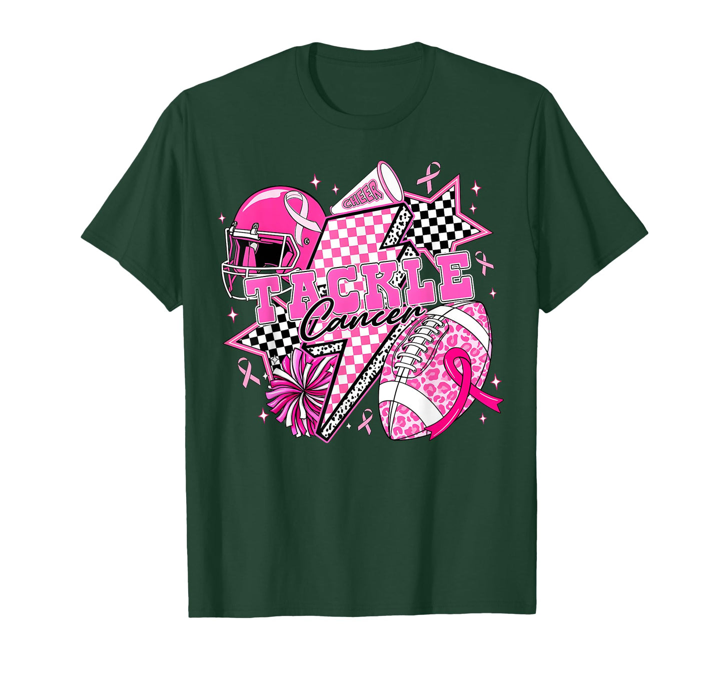 Tackle Cancer Football Pink Ribbon Cheer Breast Cancer Aware T-Shirt