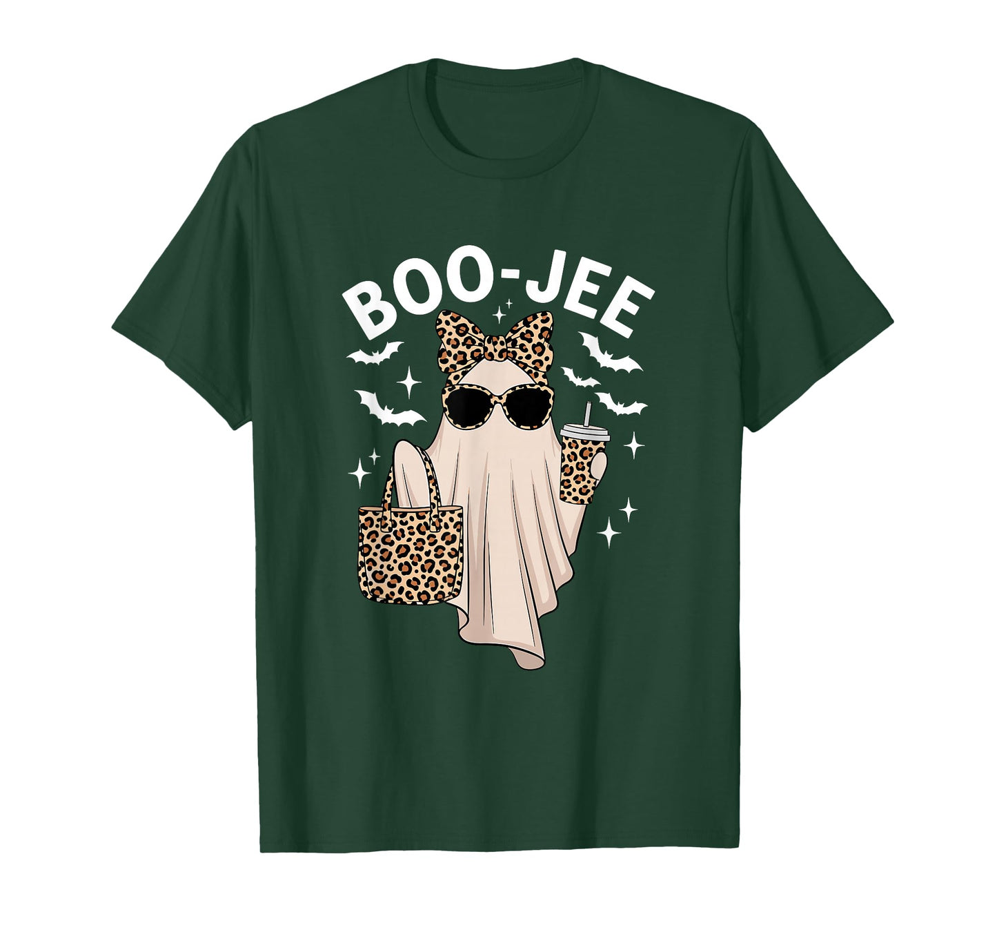 Coquette Leopard Ghost Coffee Boo-JEE Halloween Boujee Ghost T-Shirt