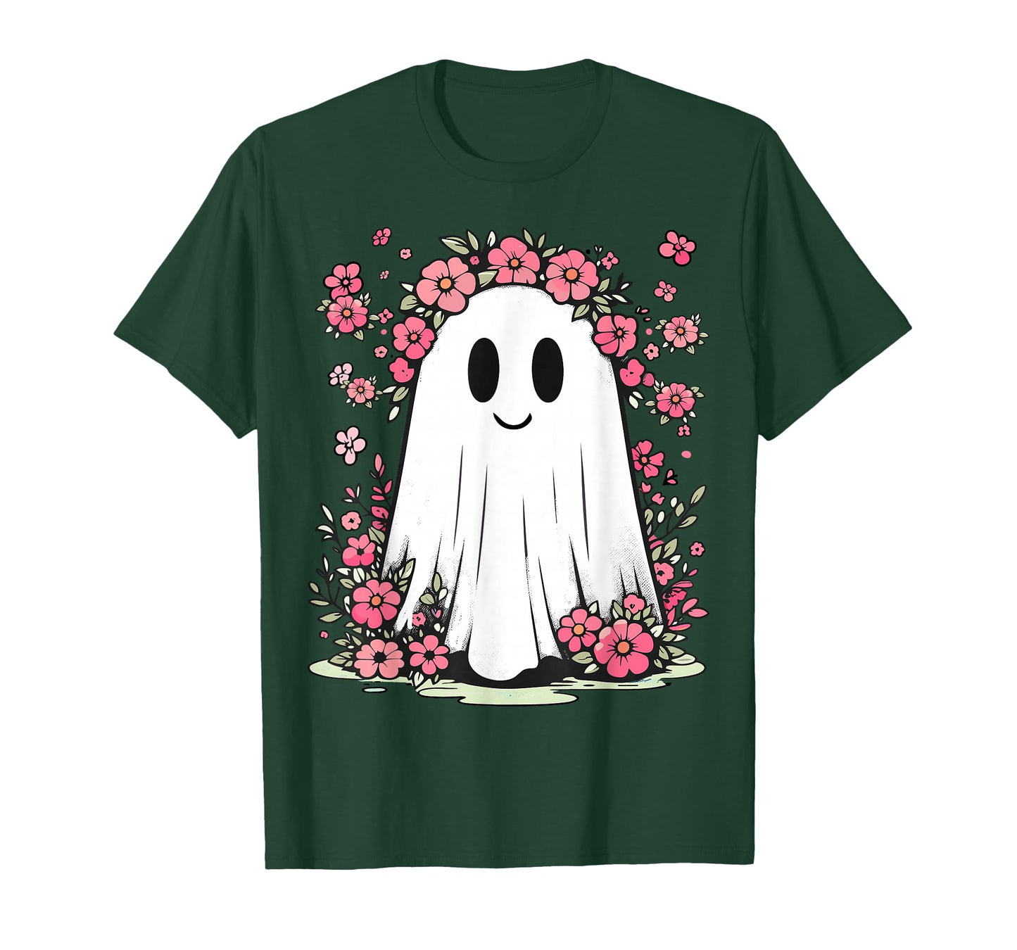 Floral Ghost Halloween Girls Cute Spooky Halloween Ghost T-Shirt