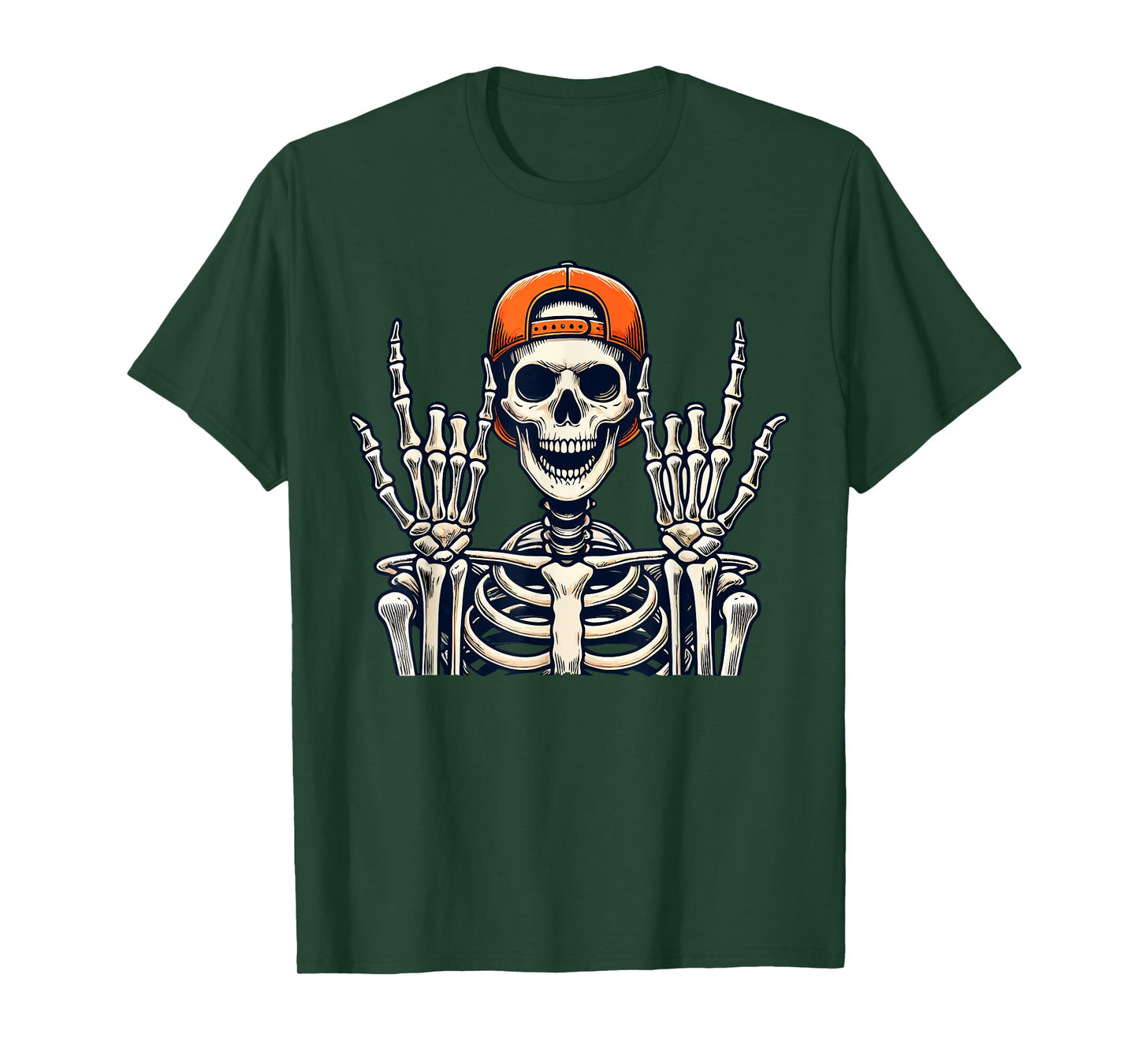 Rocker Skeleton Cap Skater Cool Halloween Punk Rock Men Boys T-Shirt