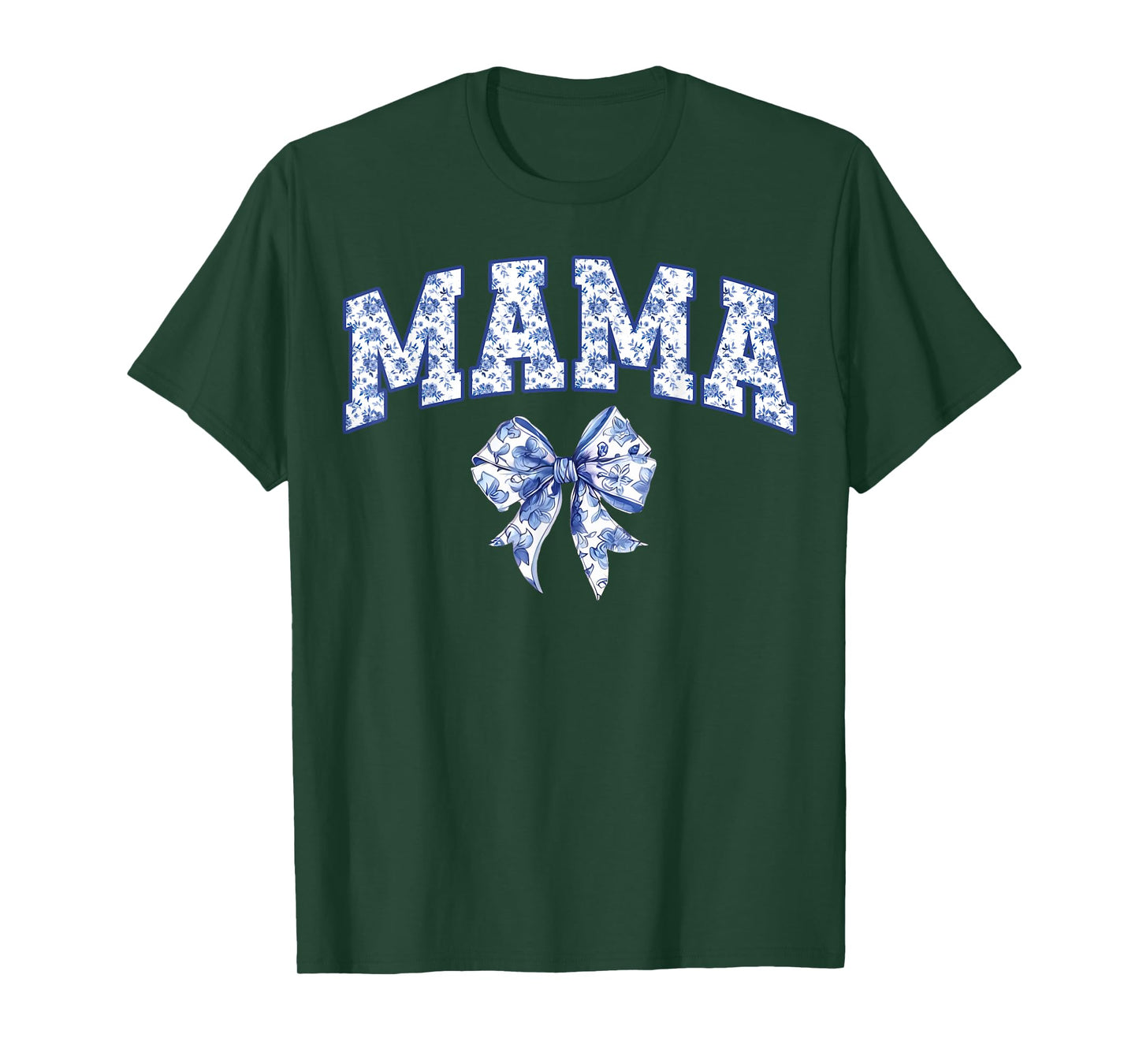Mama Coquette Toile Blue Bow Floral Family Matching T-Shirt
