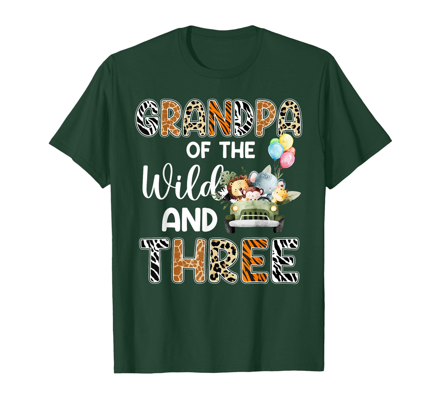 Grandpa Of The Wild and Three 3 Birthday Zoo Safari Jungle T-Shirt