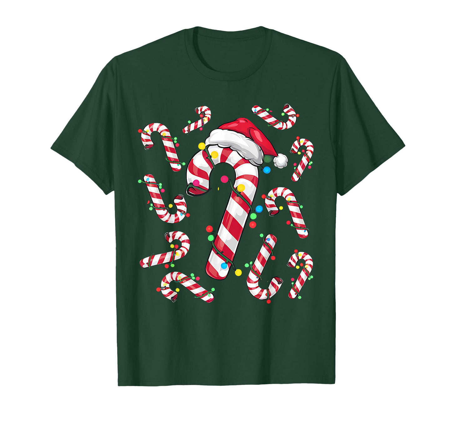 Red and White Christmas Candy Cane Santa Lights Christmas T-Shirt
