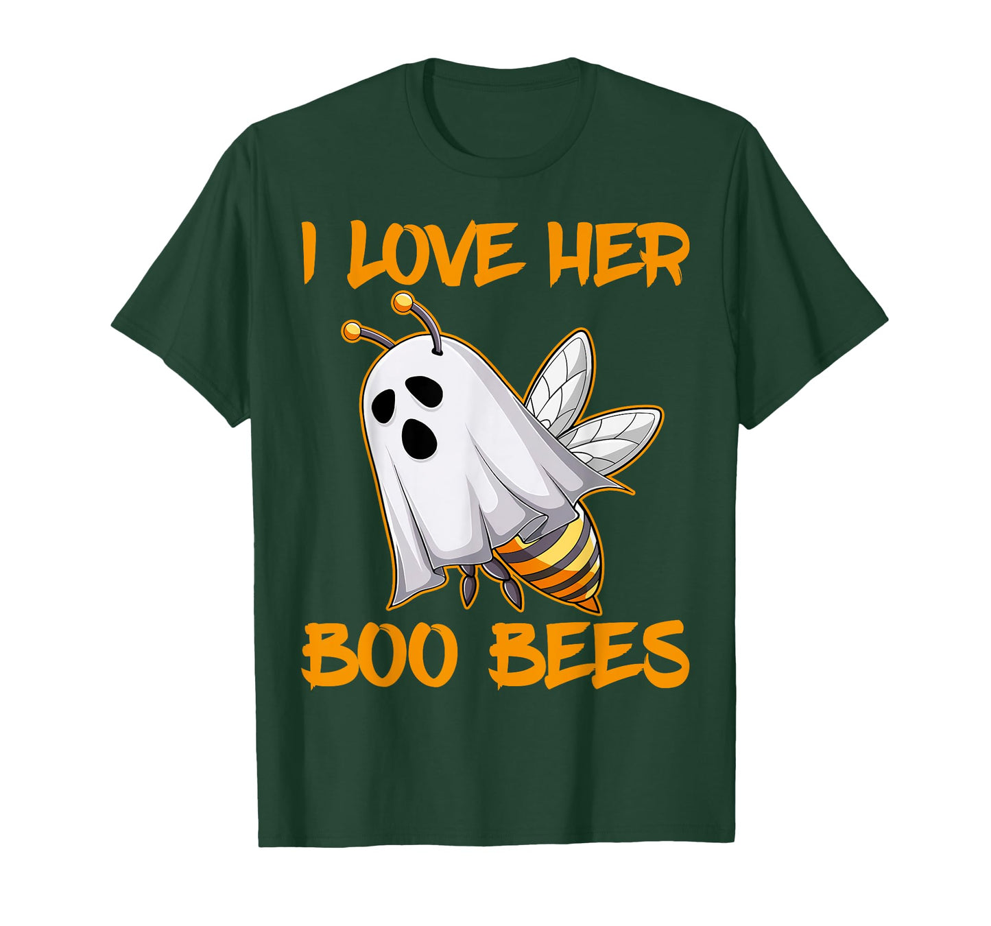 Funny I Love Her Boo Bees Couples Halloween Day Men Women T-Shirt