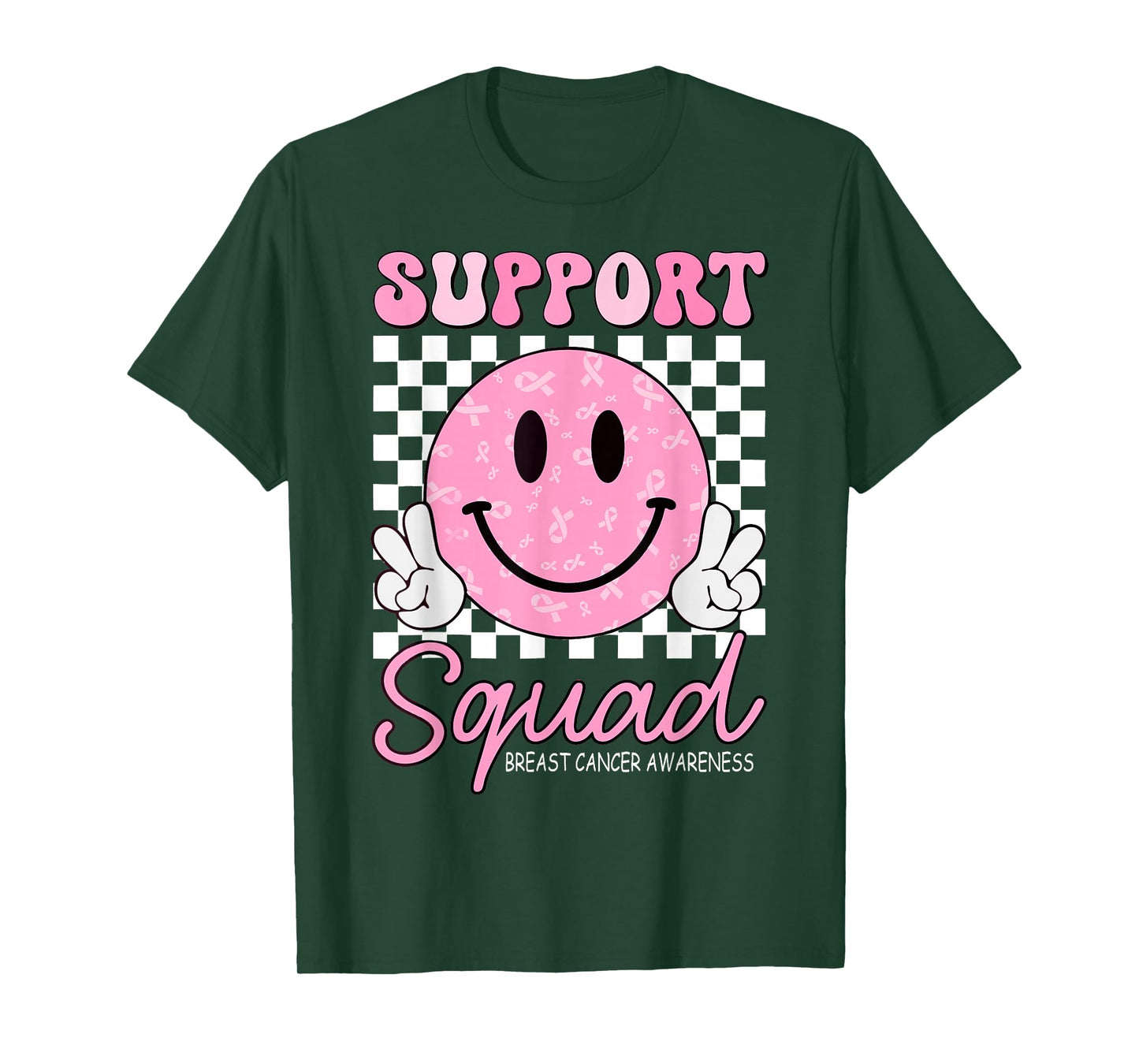 Support Squad Breast Cancer Awareness Smile Face Pink Ribbon T-Shirt