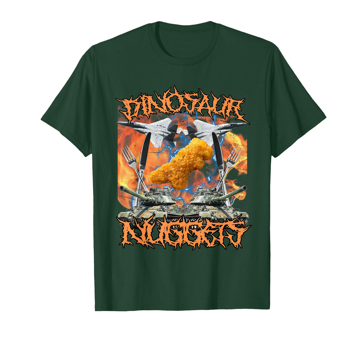 Funny Dinosaur Chicken Nugget Bootleg Hardcore Flames Meme T-Shirt