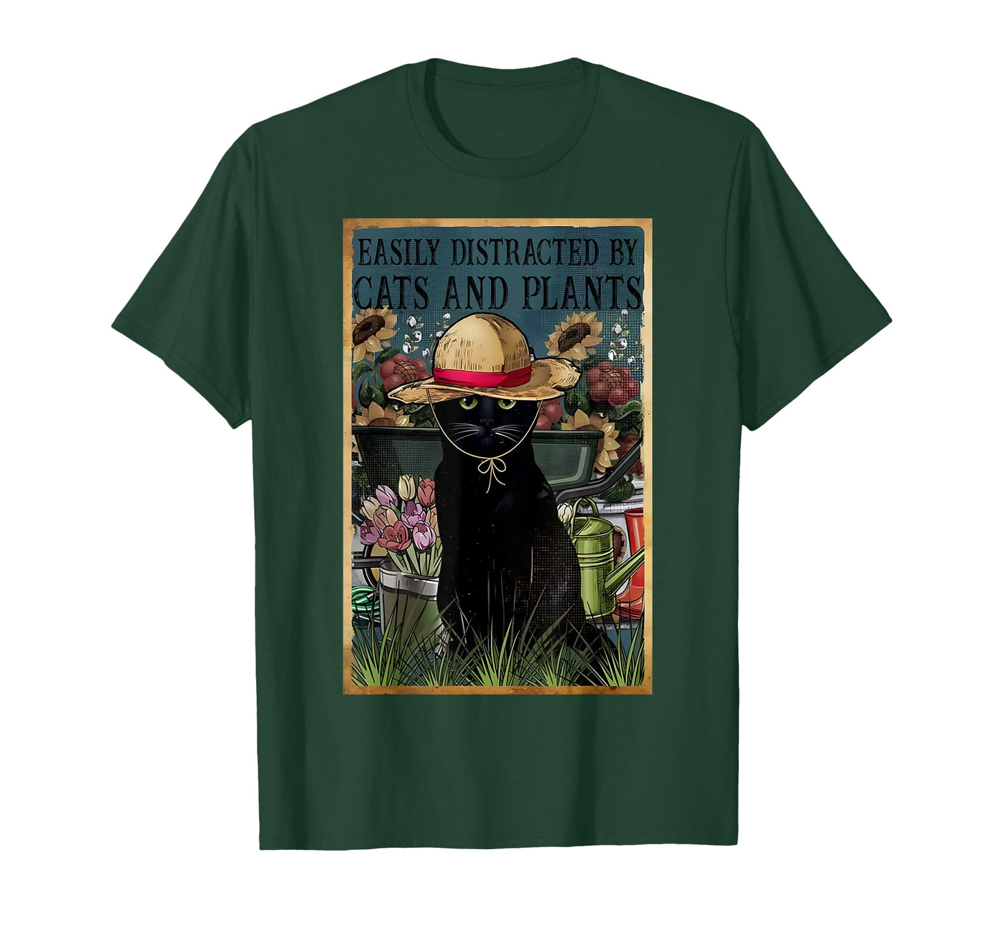 Easily Distracted By Cats And Plants Gardener Cat Lover Gift T-Shirt for Men Women