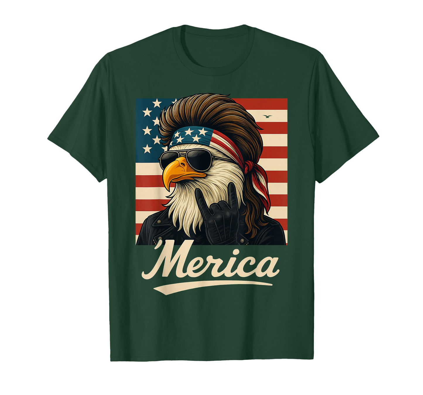 Eagle Merica Rock American Flag Patriotic Funny 4th Of July T-Shirt