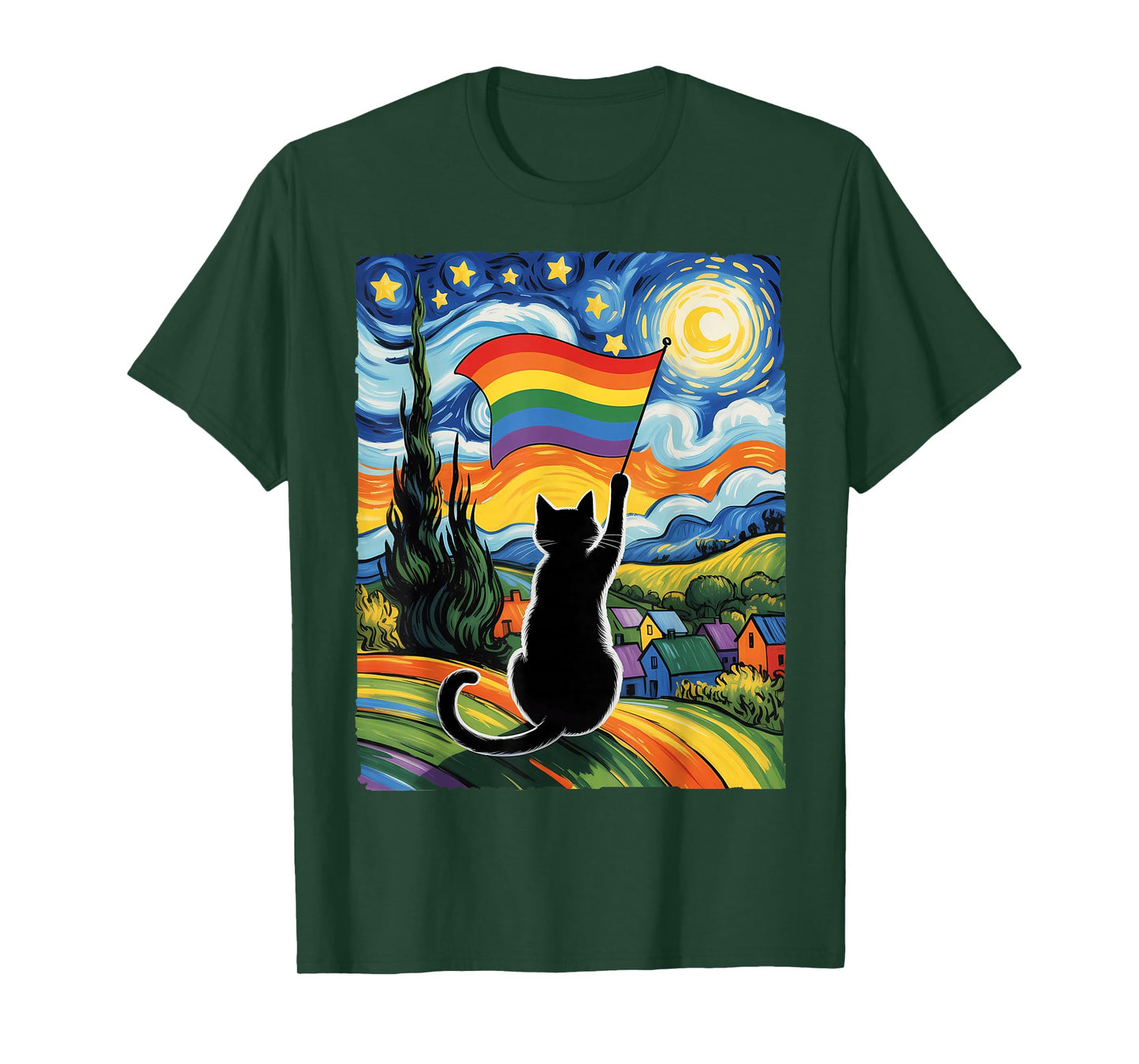 Gay Pride Cat Art Cat Starry Night Style LGBTQ Pride Support T-Shirt