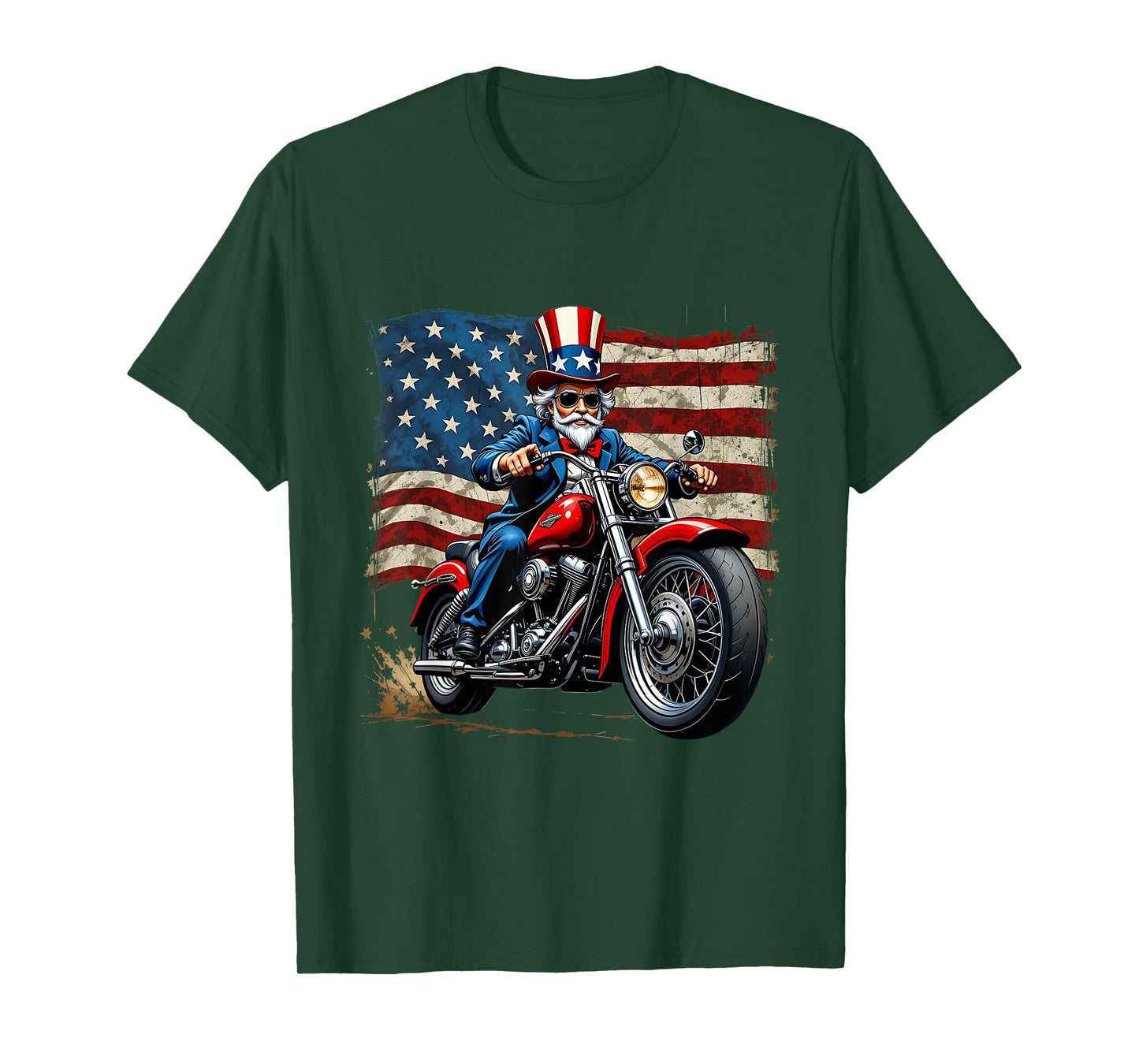 4th of July Graphic Funny Patriotic Ridding Motorcycle T-Shirt