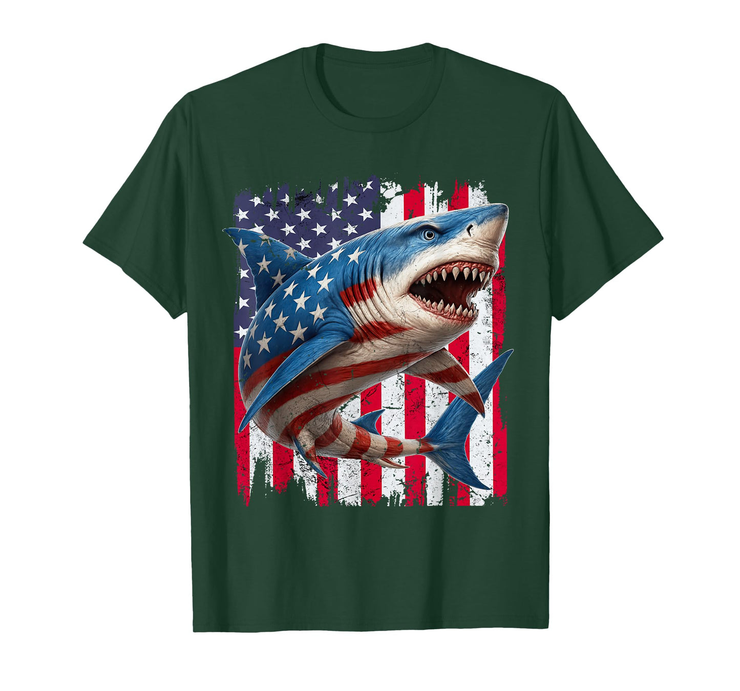 Retro Shark American Flag 4th of July Independence day T-Shirt