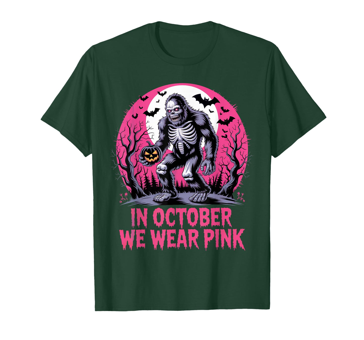 in October We Wear Pink Bigfoot Breast Cancer Awareness T-Shirt