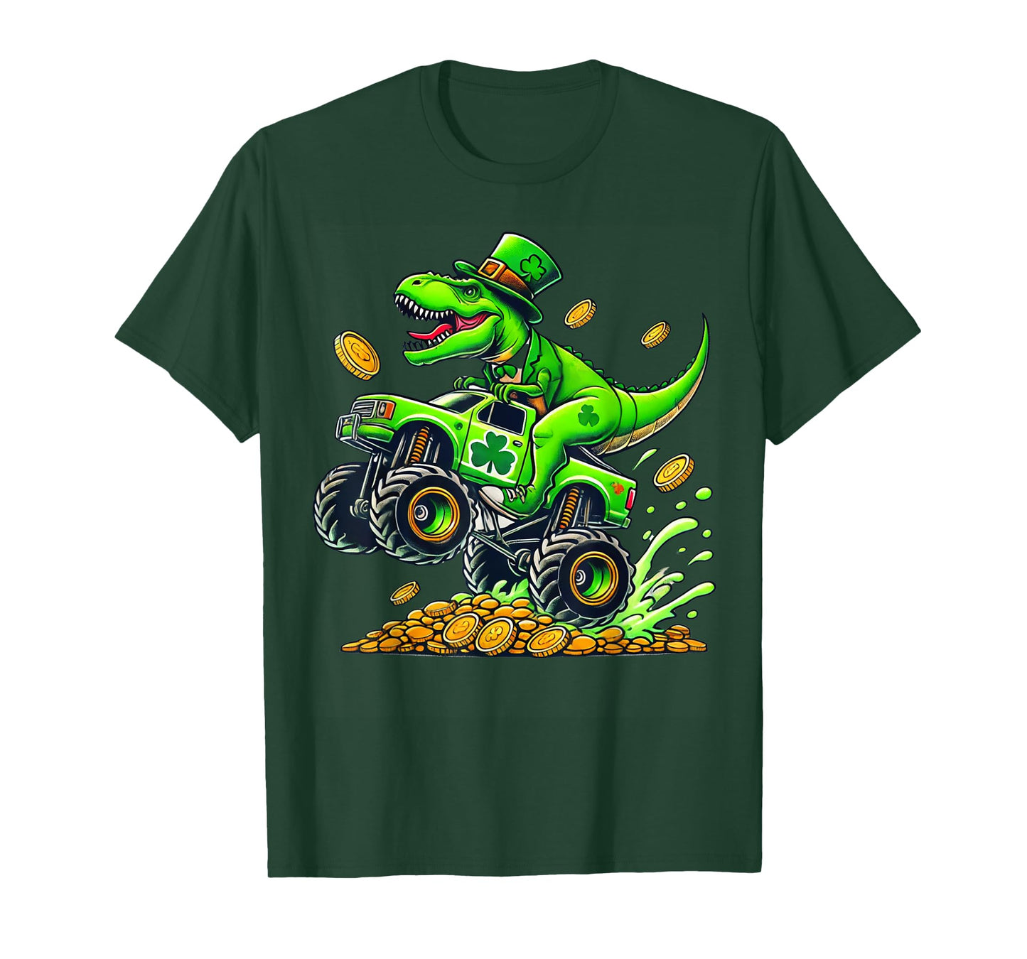 Boys Monster Truck T-rex Leprechaun St Patricks Day Kids T-Shirt
