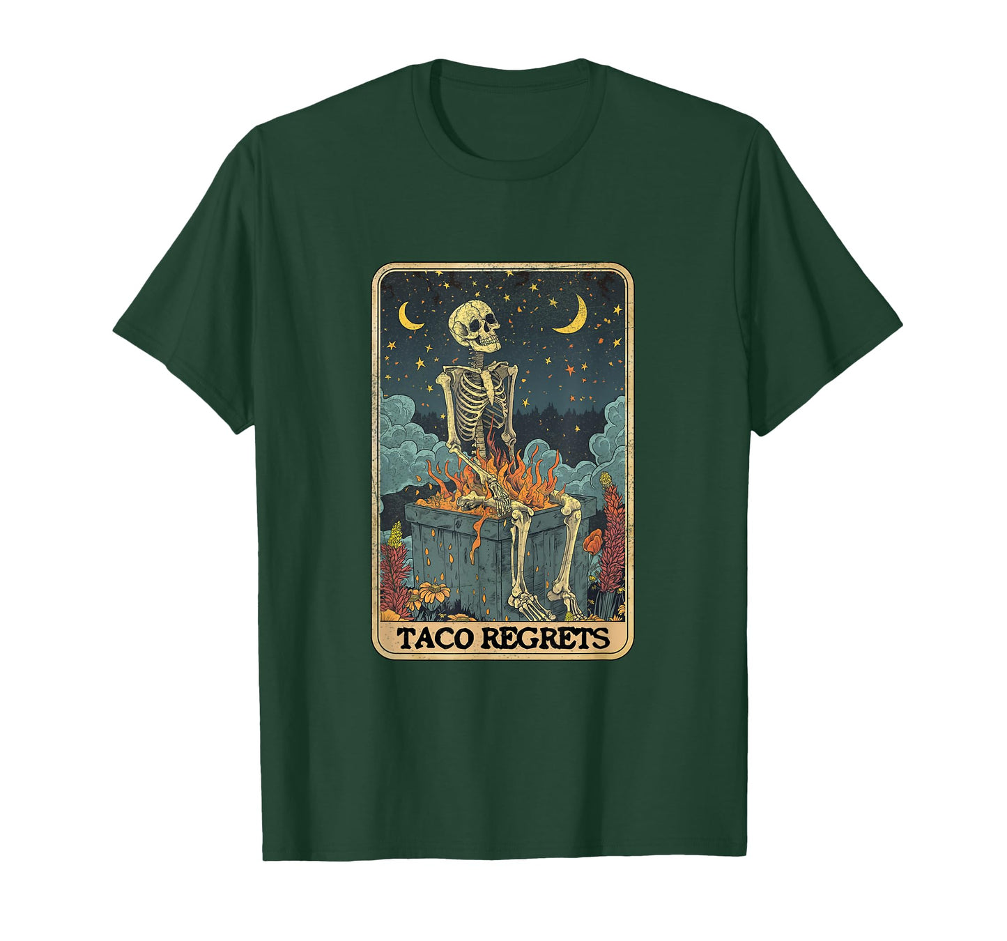 Taco Regrets Cinco de Mayo Retro Mystical Skeleton Pooping T-Shirt