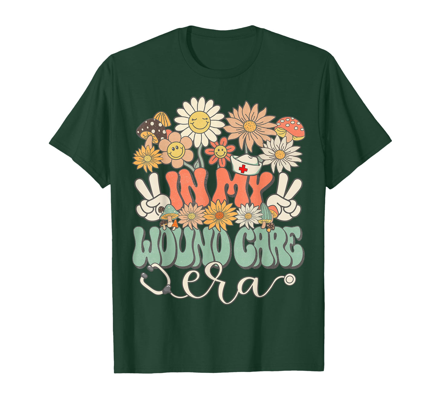 Retro Groovy In My Wound Care Era Nurse Floral Hippie Daisy T-Shirt