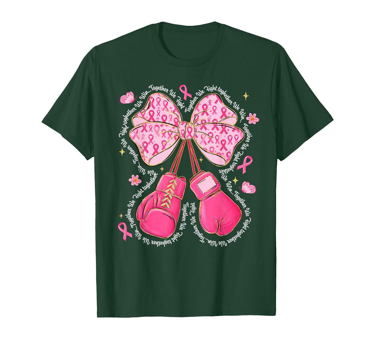 Pink Coquette Bow Breast Cancer Awareness Boxing Gloves T-Shirt