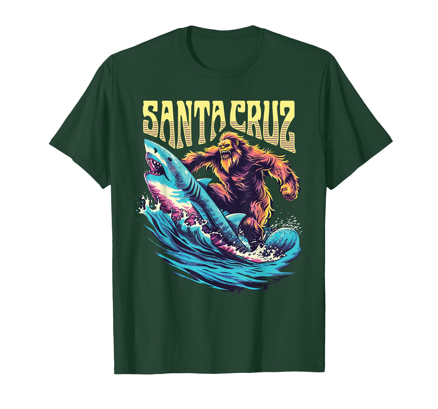 Santa Cruz California Summer T-Shirts Surfing Bigfoot Shark T-Shirt for Men Women Kids