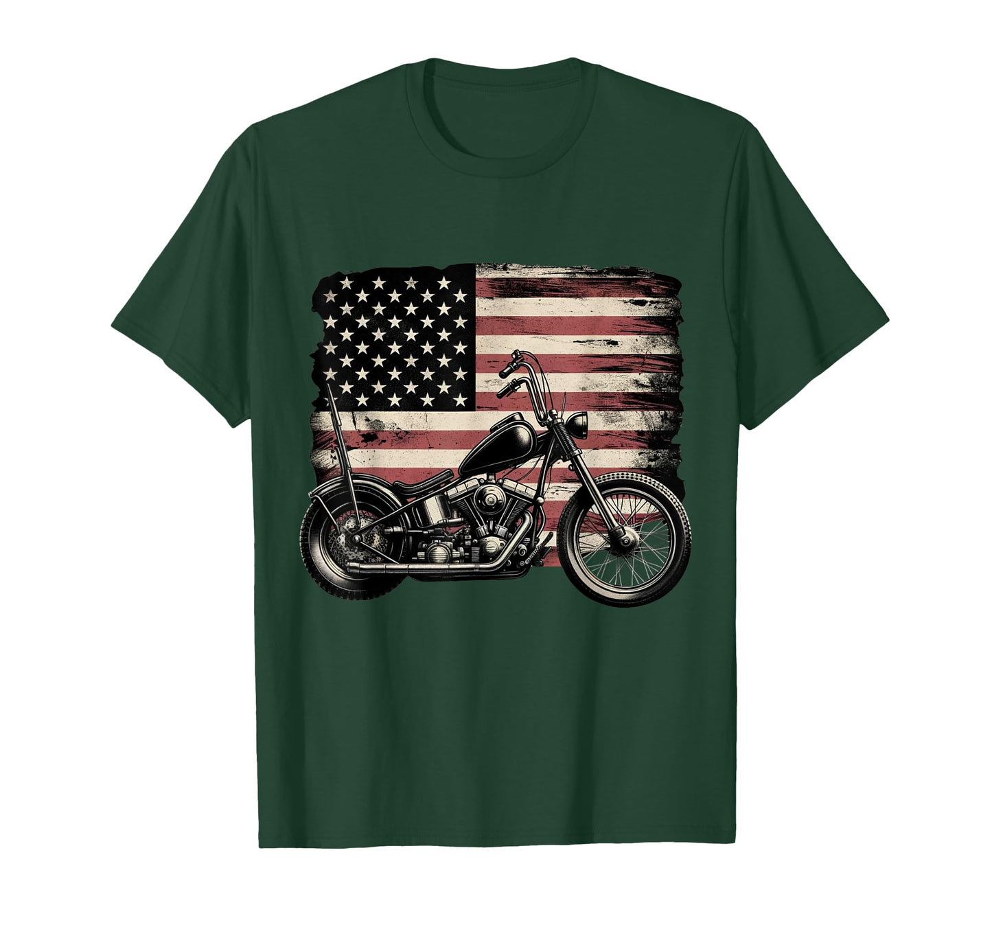 Retro Vintage USA Flag Motorcycle Patriotic America Biker T-Shirt