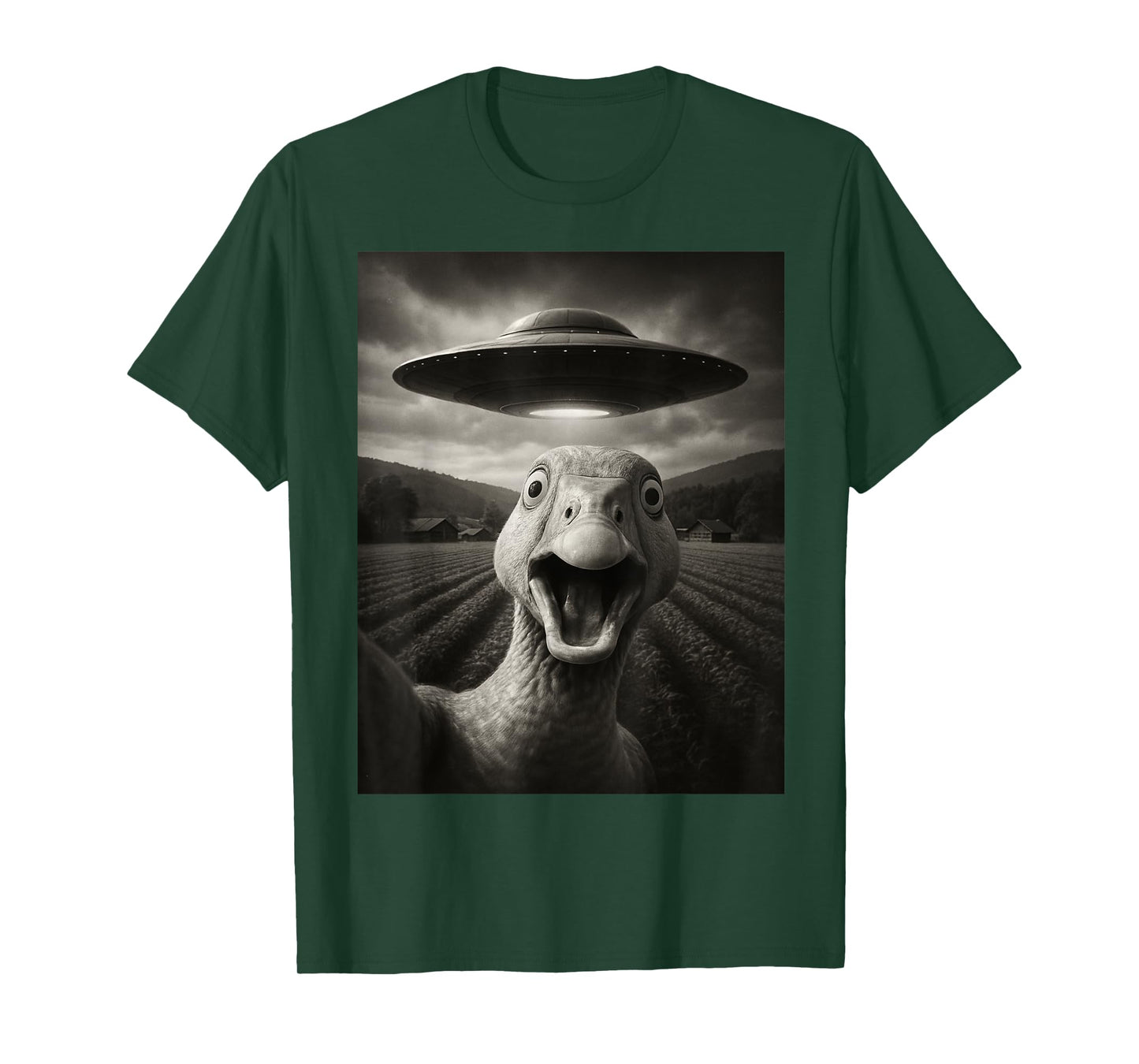 Goose Selfie with Alien UFO Funny Goose for Men Women Kid T-Shirt