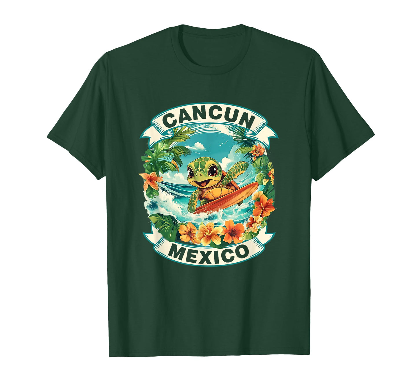 Cancun Mexico Cute Sea Turtle Surfing Summer Vacation T-Shirt
