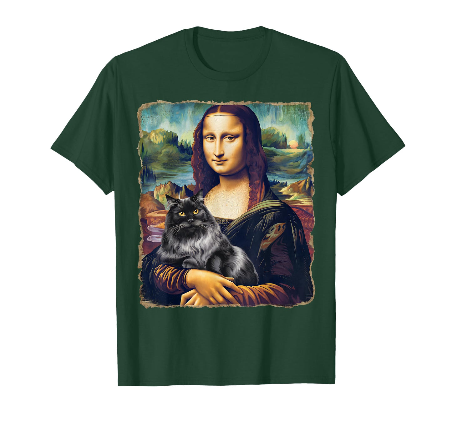 Black Cat Art Painting Apparel Gifts Graphic Tees Mona Lisa Cat Art Funny T-Shirt for Cat Lovers, Unisex-Adults, Kids, Black, Small, Short Sleeve, T-Shirt