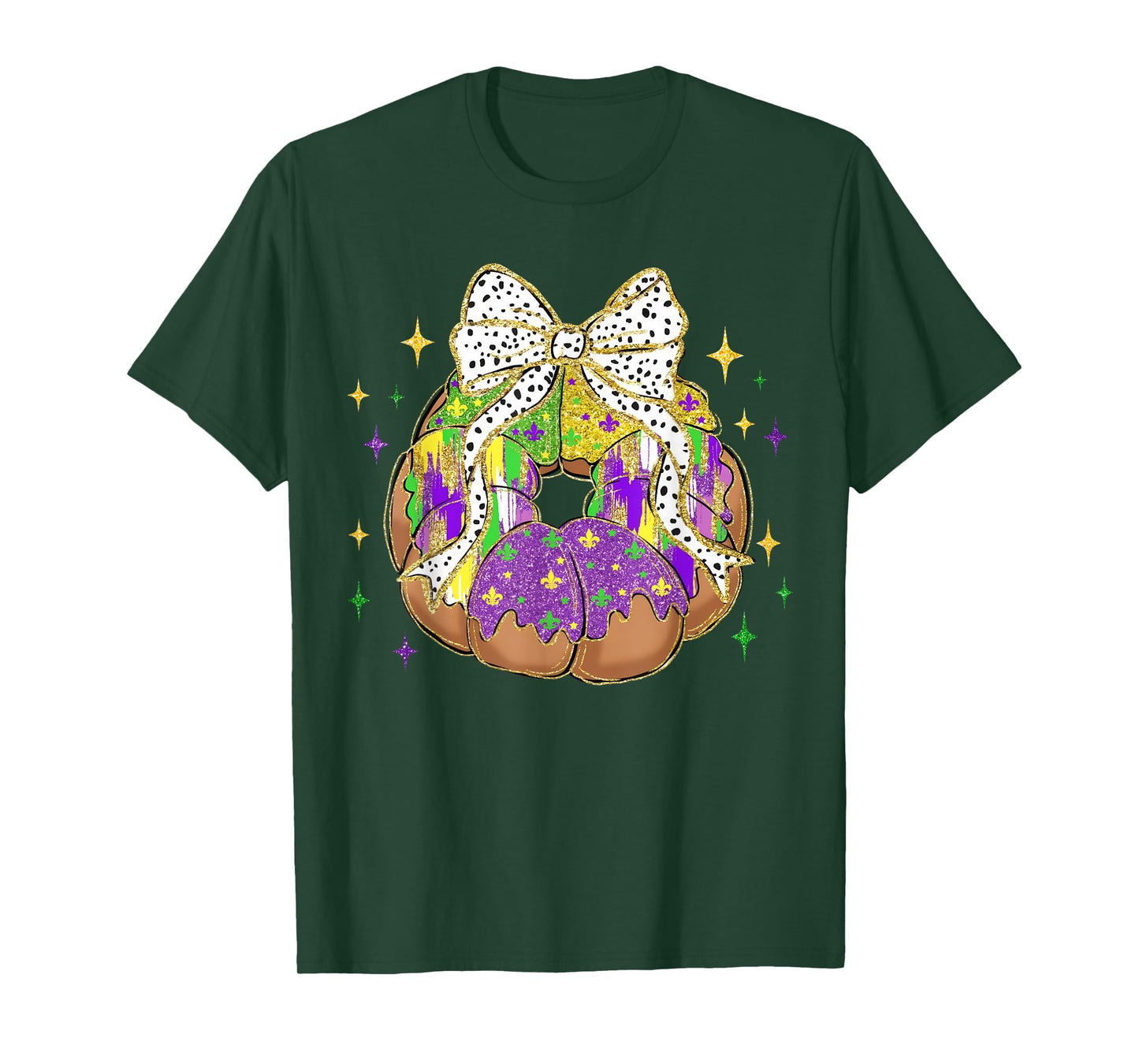 Retro King Cake Coquette Bow Beads Happy Mardi Gras Carnival T-Shirt