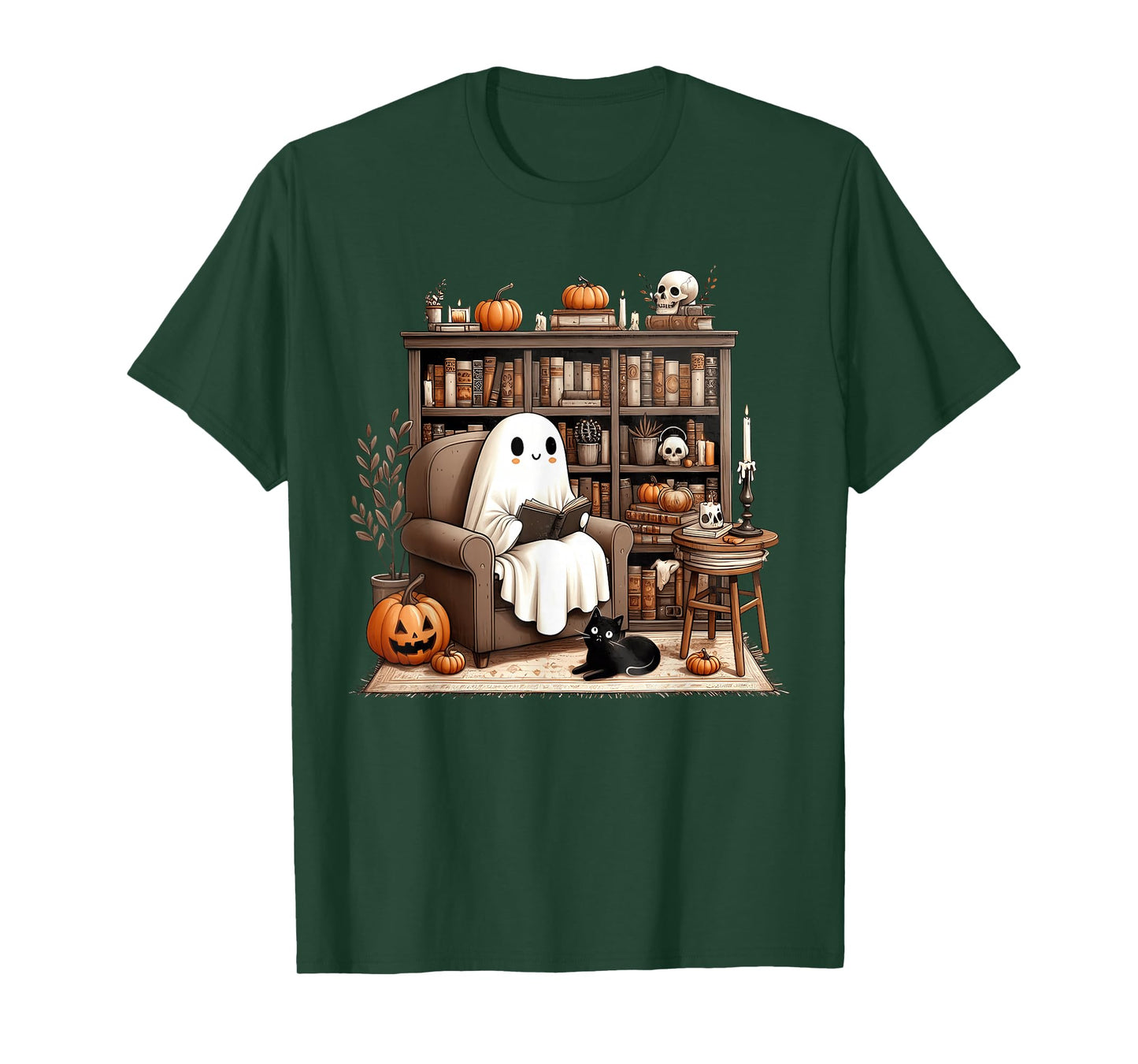 Ghost Reading Book Lovers Library Halloween Spooky T-Shirt