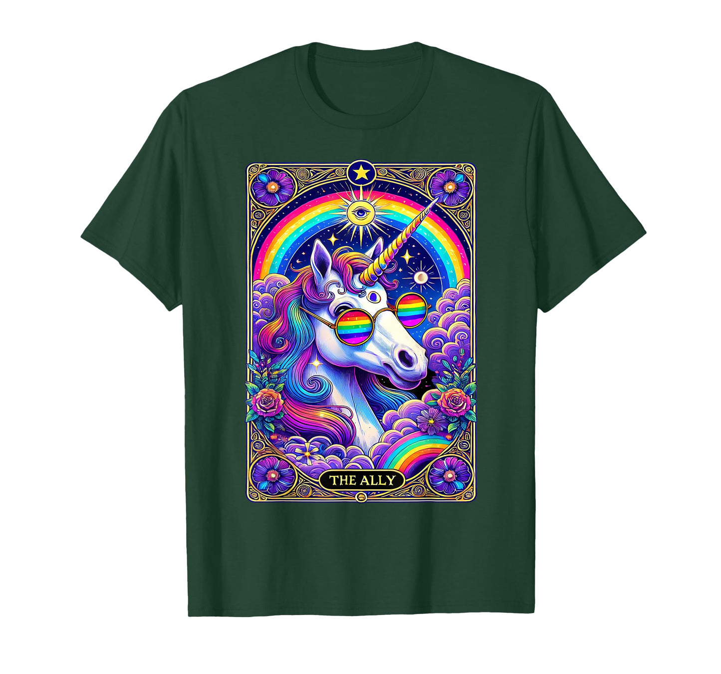 Funny Ally Unicorn Tarot Card Pride Sunglasses Gay LGBTQ T-Shirt