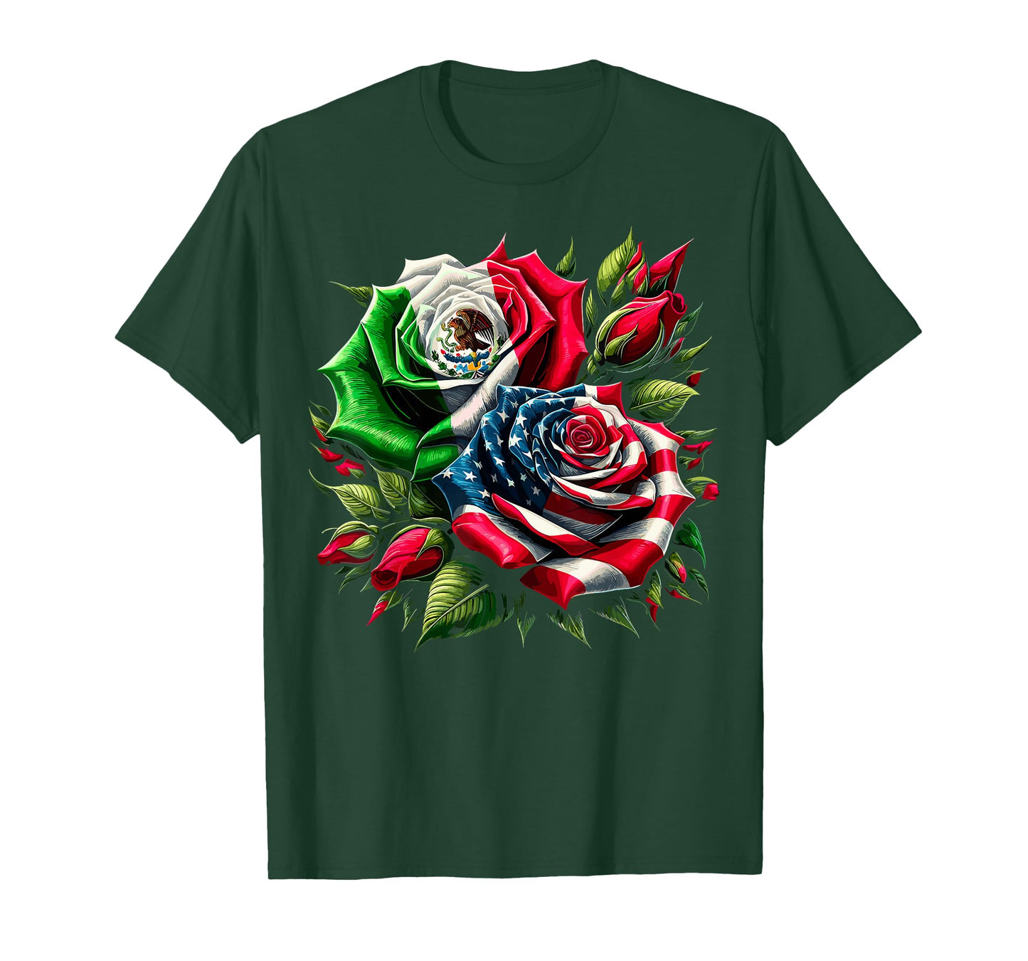 Mexican American Flag Rose T-Shirt