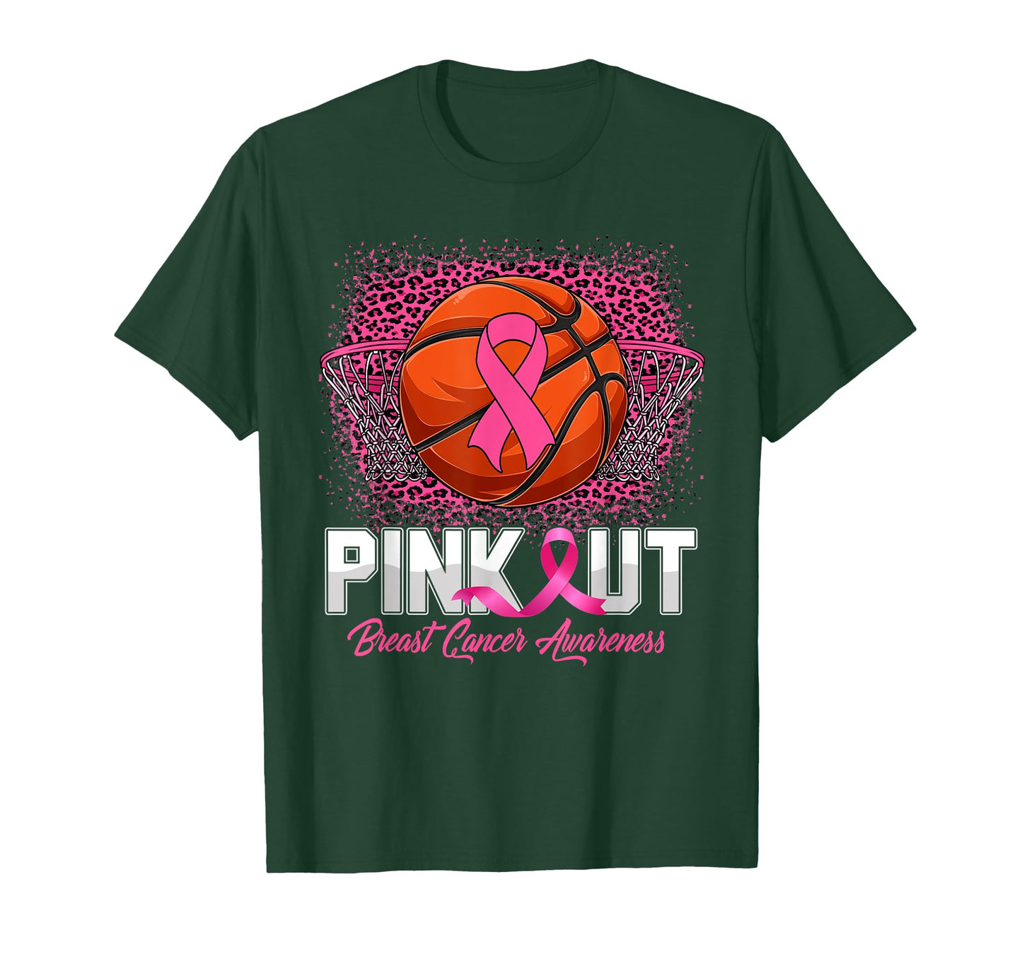 Pink Out Breast Cancer Awareness Basketball Leopard Bleached T-Shirt