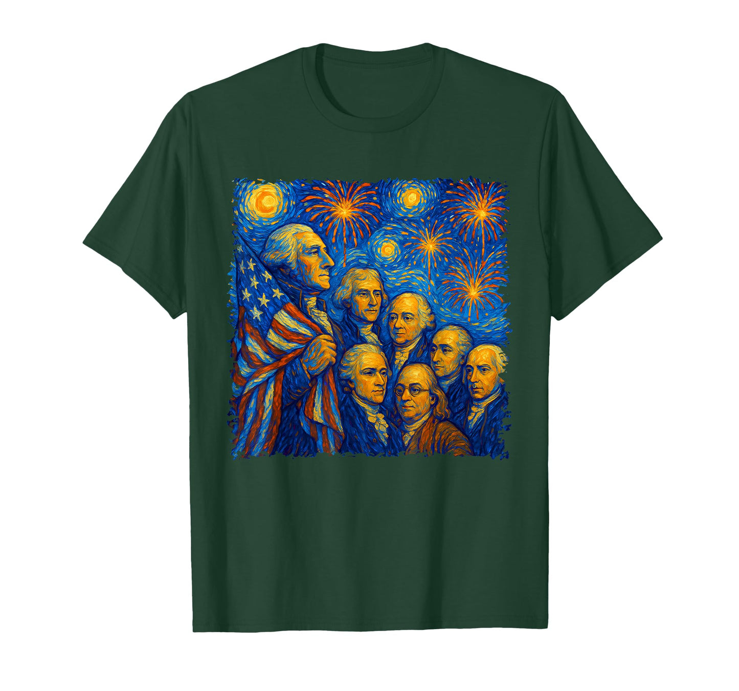 Founding Fathers Starry Night Van Gogh 4th Of July Men Women T-Shirt