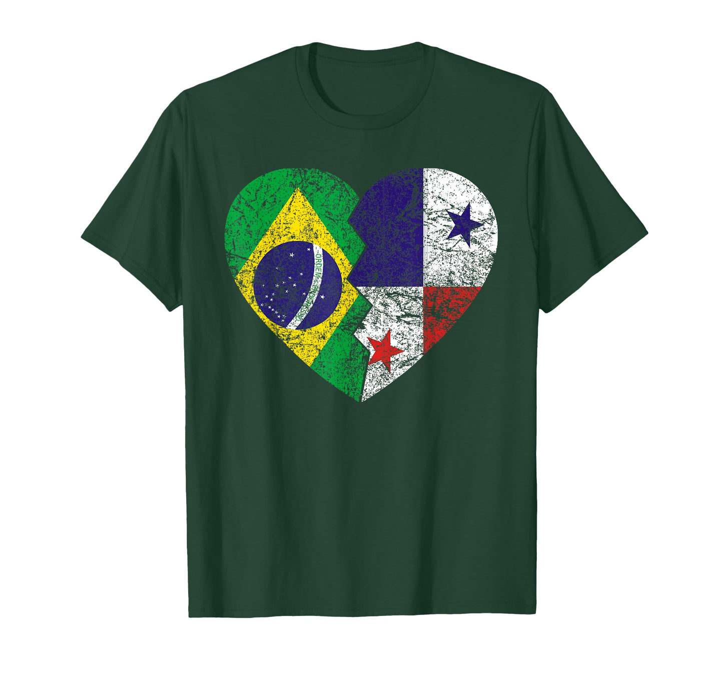 Panamanian Brazilian Flags Heart | Brazil Panama Roots T-Shirt